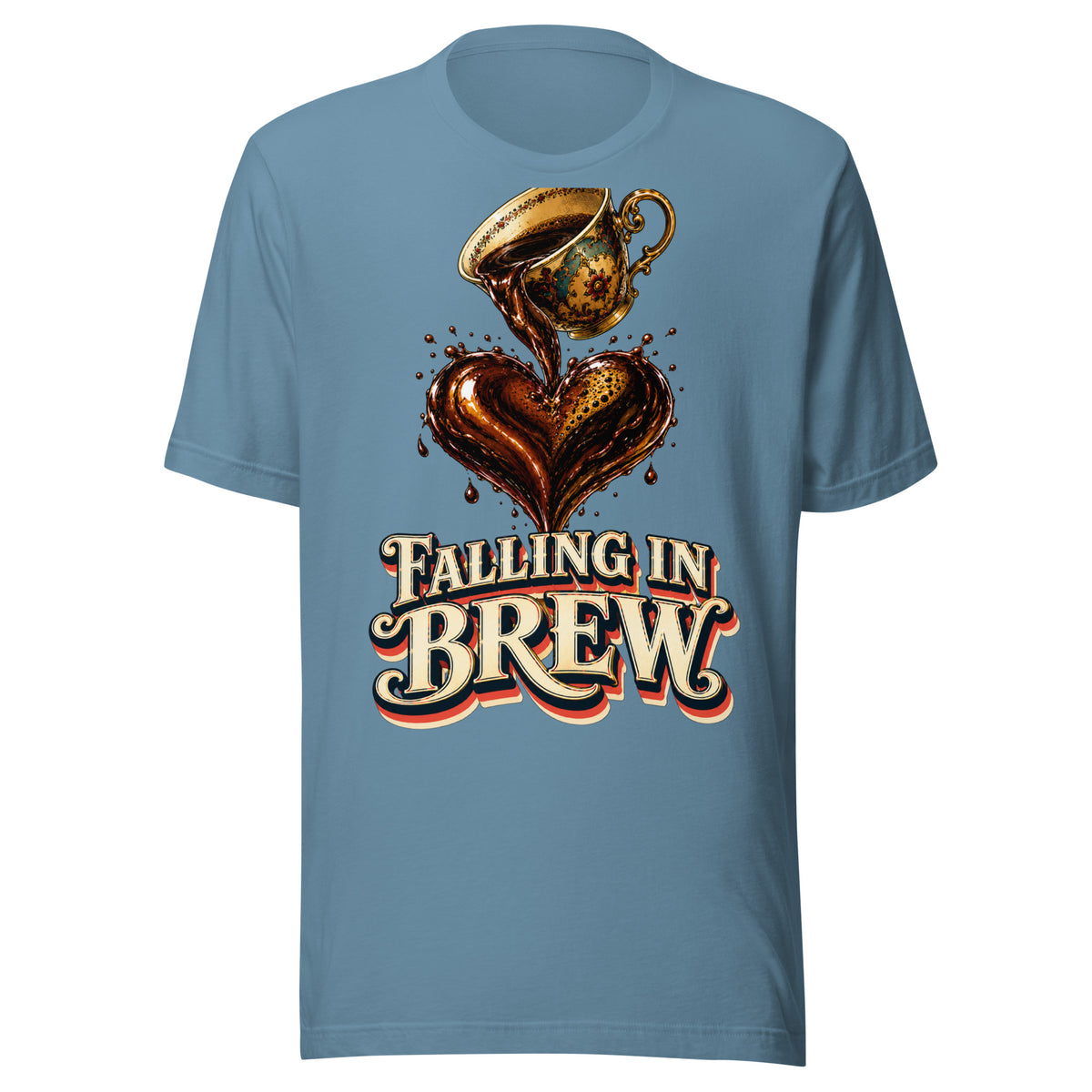 Coffee Lovers Unisex T-Shirt Falling in Brew – Romantic Coffee Heart Graphic Tee by printfluence.net