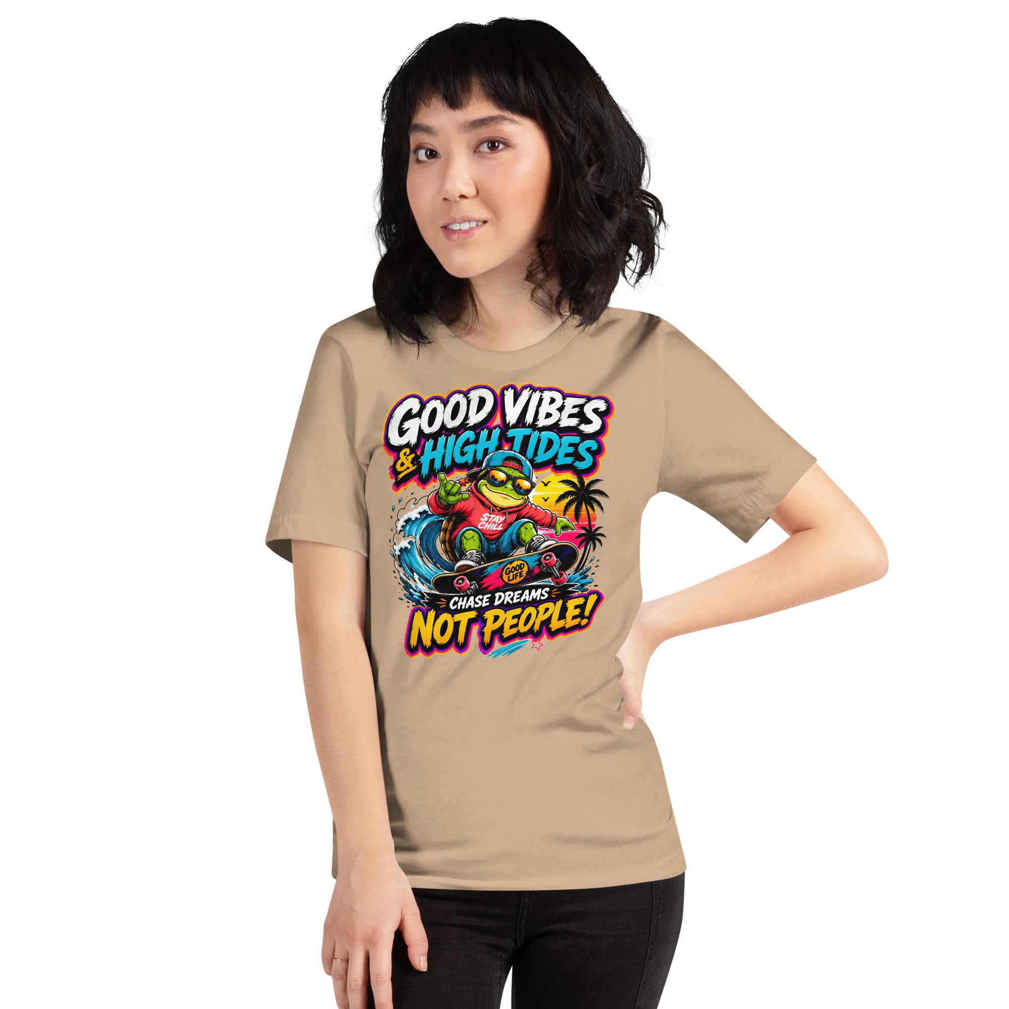 Unisex t-shirt - Elite Skater Turtle Cosmic Good Vibes - Premium Radical Dream Chaser Design by printfluence.net