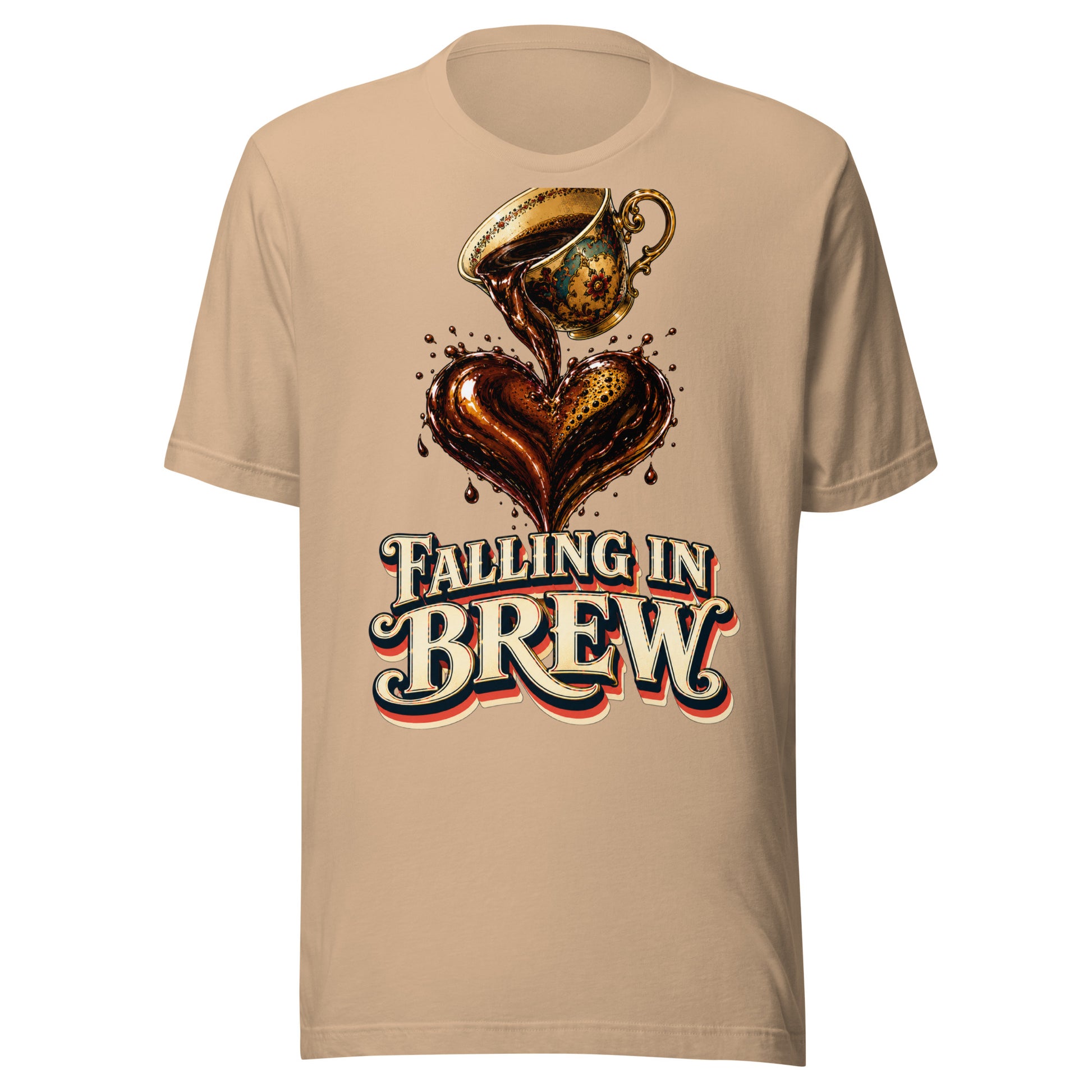 Coffee Lovers Unisex T-Shirt Falling in Brew – Romantic Coffee Heart Graphic Tee by printfluence.net