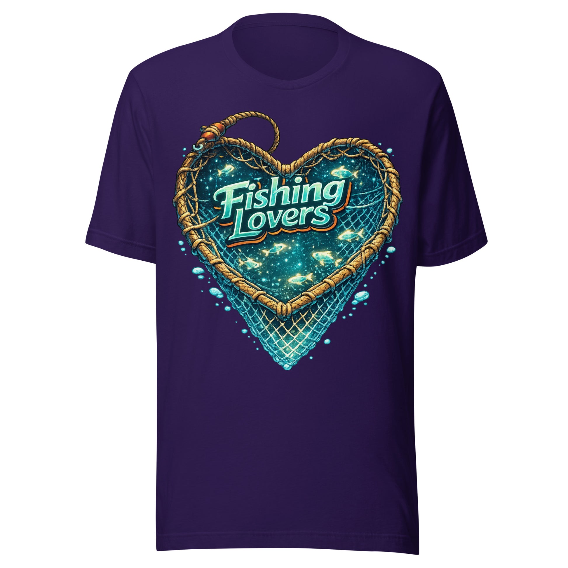 Fishing Lovers T-Shirt - Cute Heart Fish Net Graphic Tee for Fishermen & Coffee Lovers by printfluence.net