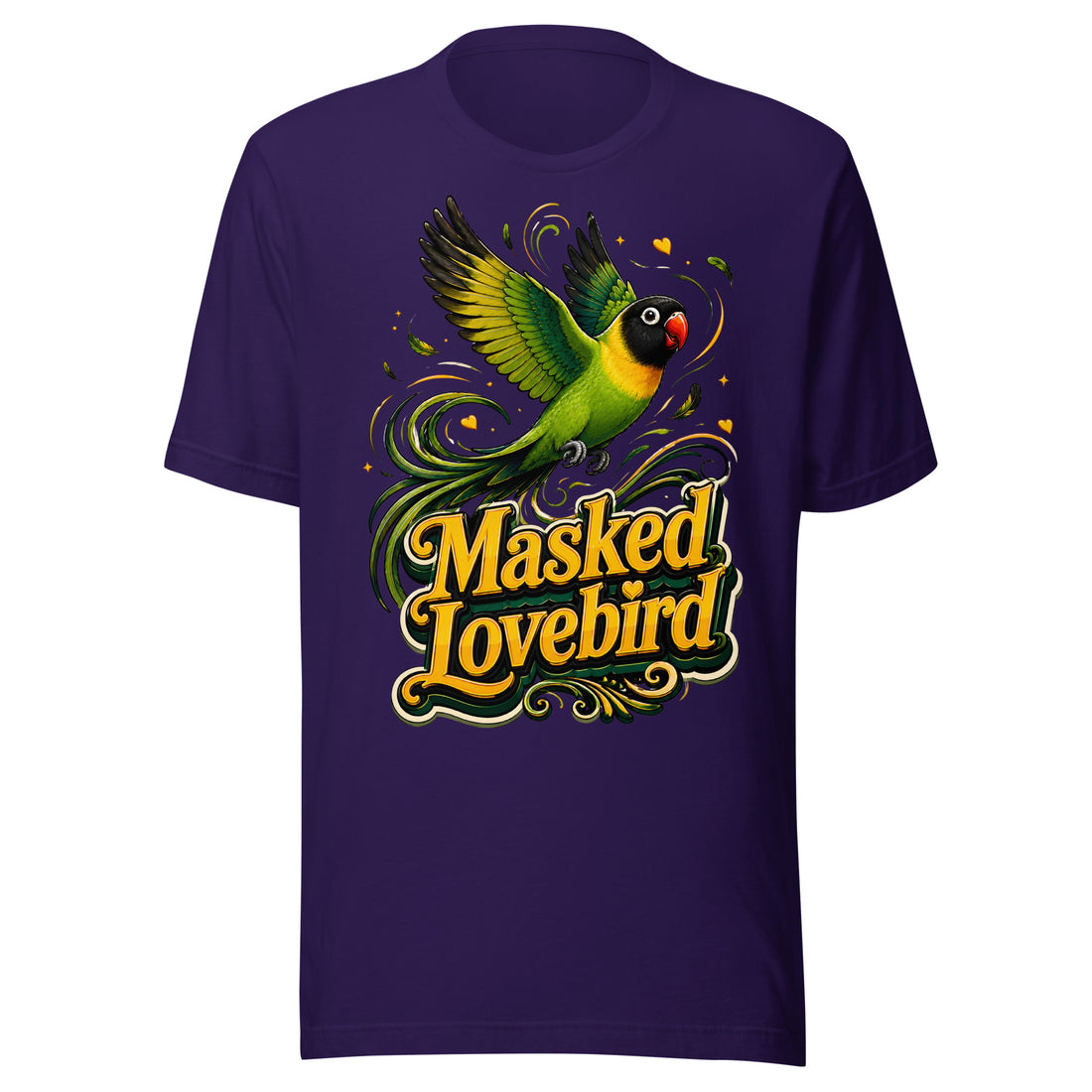 Masked Lovebird Lovers T-Shirt – Vibrant Flying Parrot Art by printfluence.net