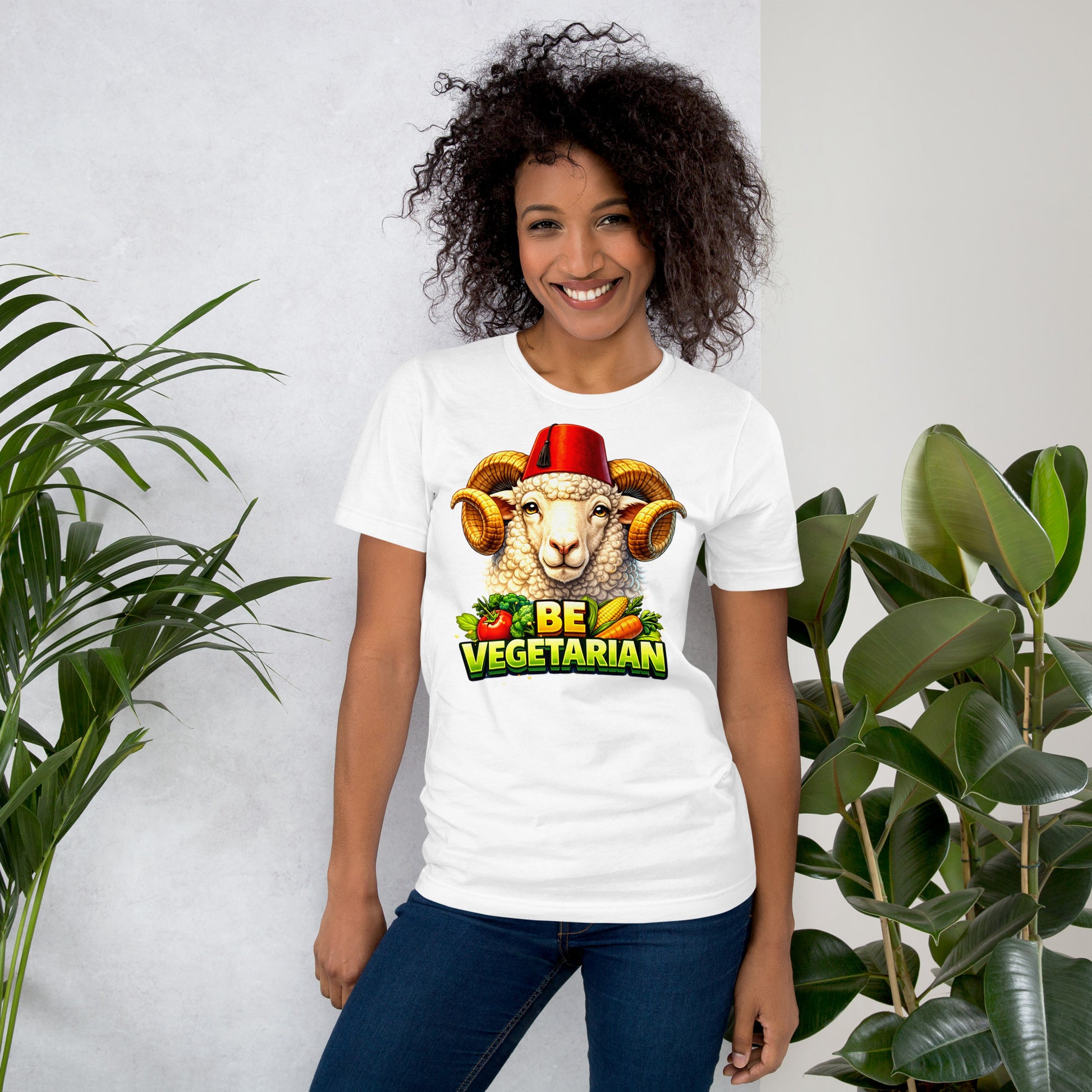 Unisex t-shirt - "Be Vegetarian" Fez-Wearing Ram Graphic Tee – Funny Eco-Friendly Animal Art T-Shirt by printfluence.net