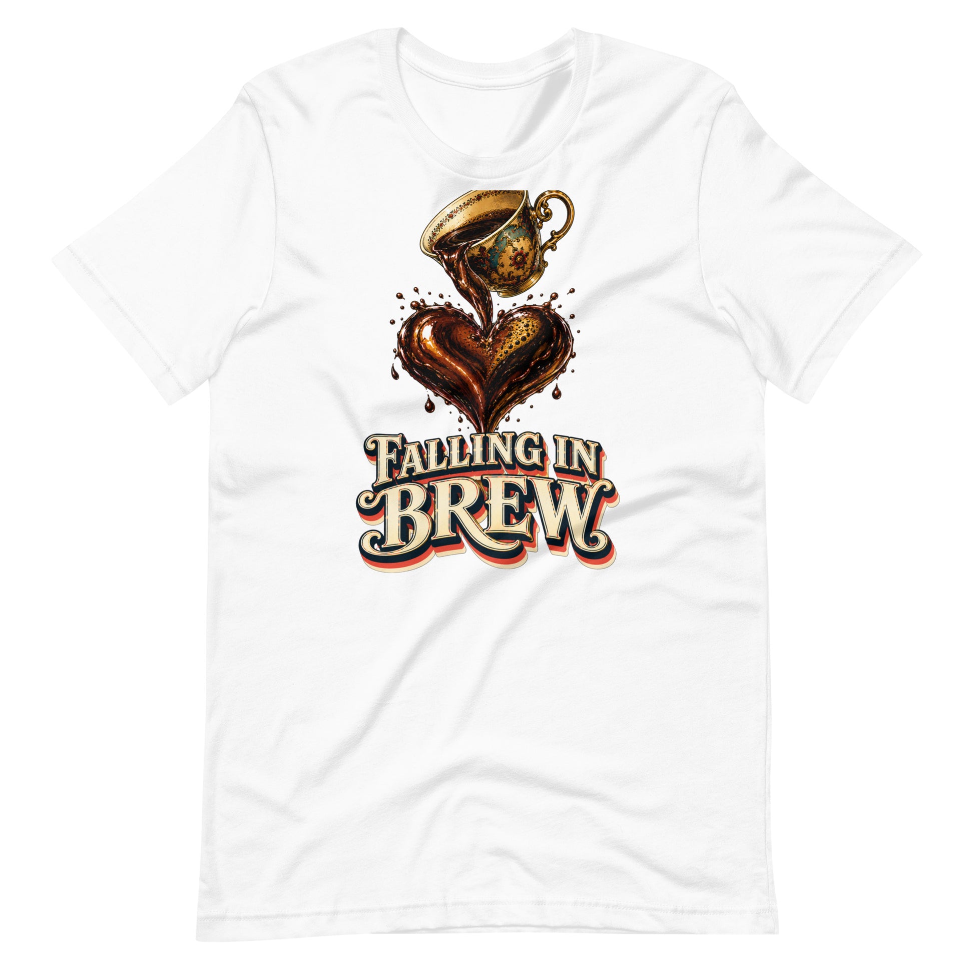 Coffee Lovers Unisex T-Shirt Falling in Brew – Romantic Coffee Heart Graphic Tee by printfluence.net