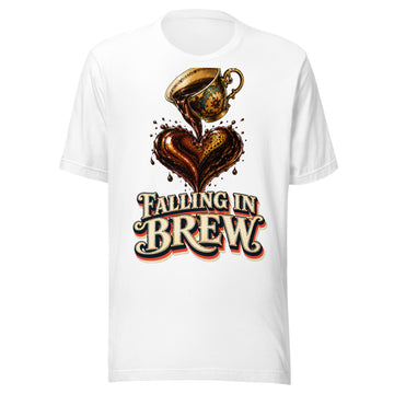 Coffee Lovers Unisex T-Shirt Falling in Brew – Romantic Coffee Heart Graphic Tee by printfluence.net