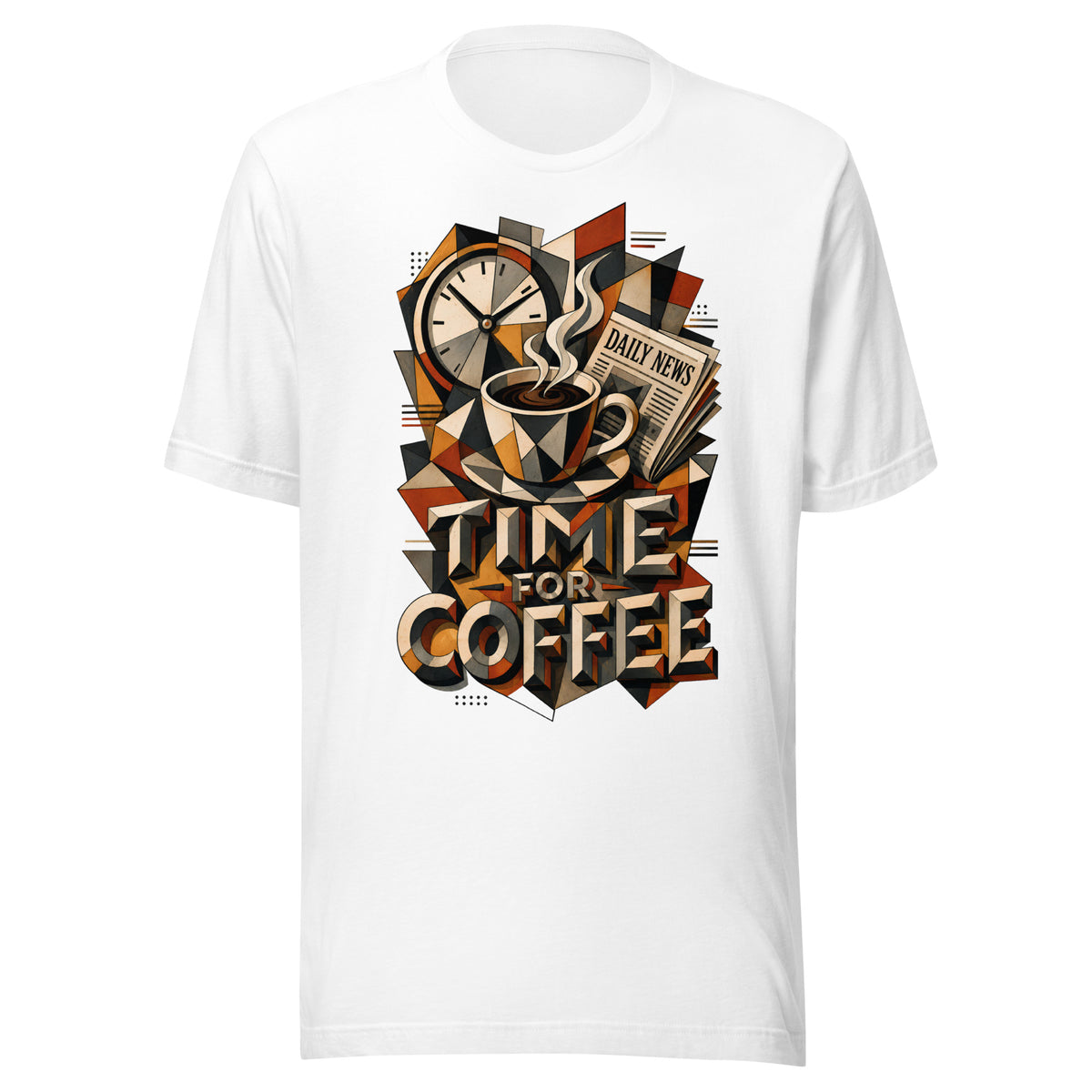 Coffee Lovers Unisex T-Shirt Time For Coffee – Cubist Morning Routine Graphic Tee by printfluence.net