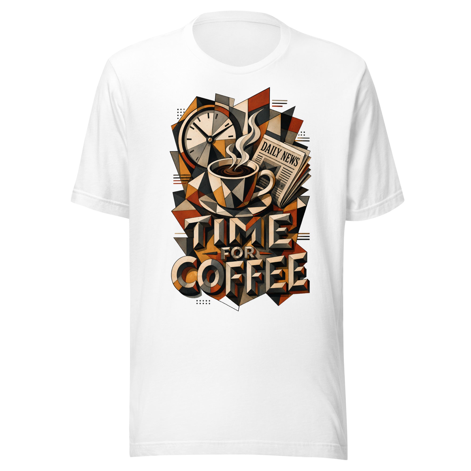 Coffee Lovers Unisex T-Shirt Time For Coffee – Cubist Morning Routine Graphic Tee by printfluence.net