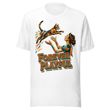 Cat Lovers Unisex Staple T-Shirt – Forever Playful Geometric Cat Design by printfluence.net