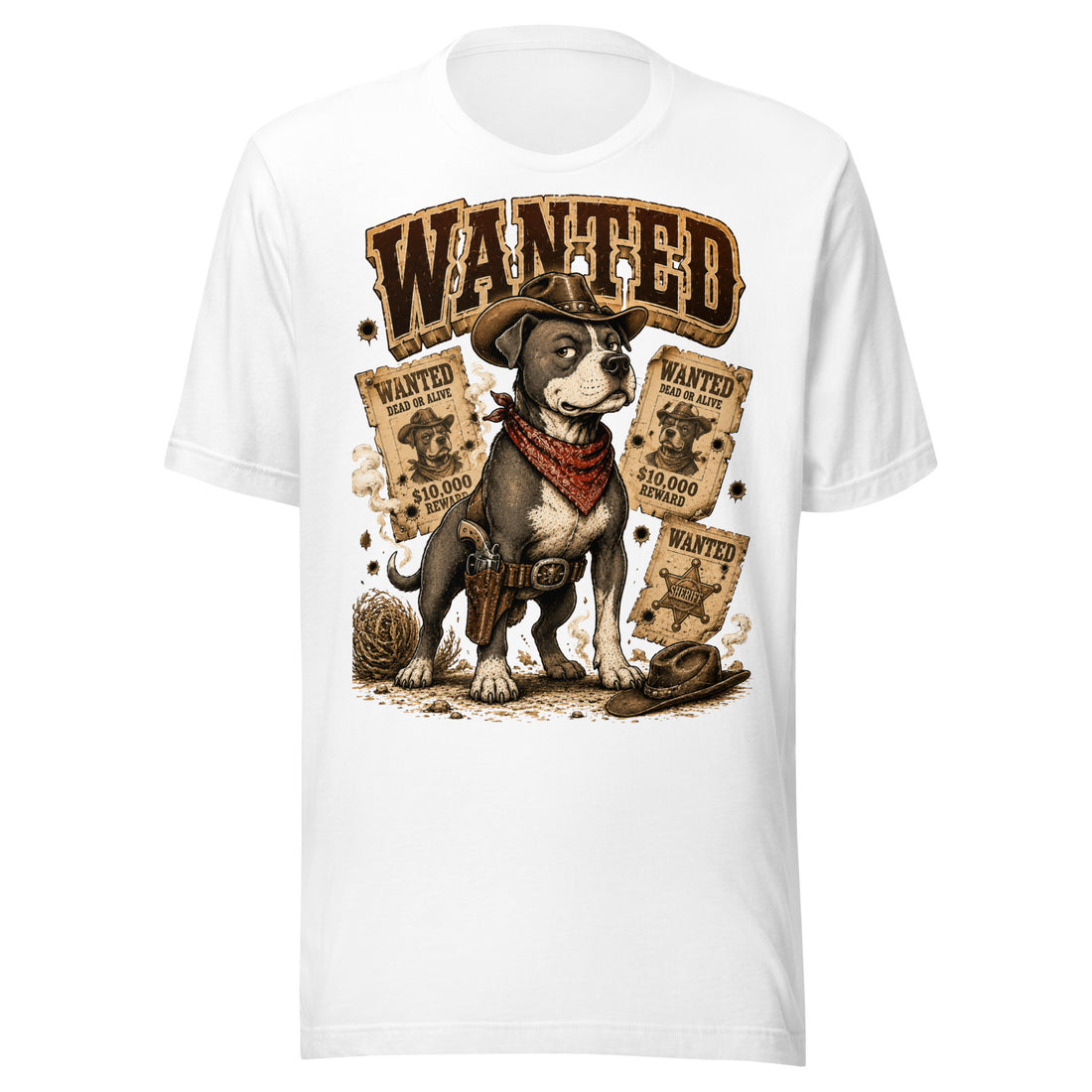 Pitbull Lovers | Unisex Staple T-Shirt - Wanted Outlaw Bounty Dog by printfluence.net
