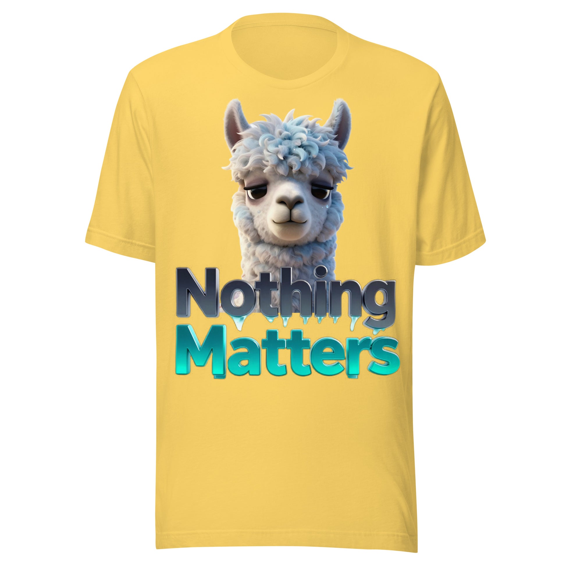 Unisex t-shirt - Sad Llama Nothing Matters Tee – Funny Nihilist Unisex Vibes by printfluence.net