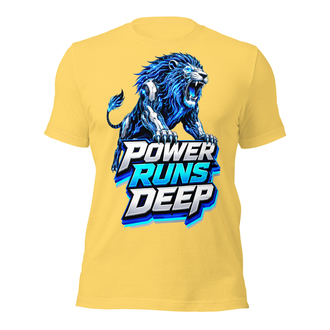 Unisex t-shirt - Cybernetic Neon Lion - Power Runs Deep Premium Graphic Design by printfluence.net