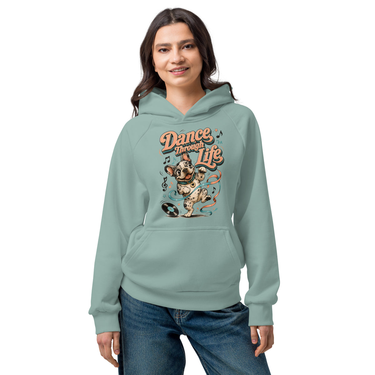 French Bulldog "Dance Through Life" Unisex Super Heavyweight Hoodie by printfluence.net