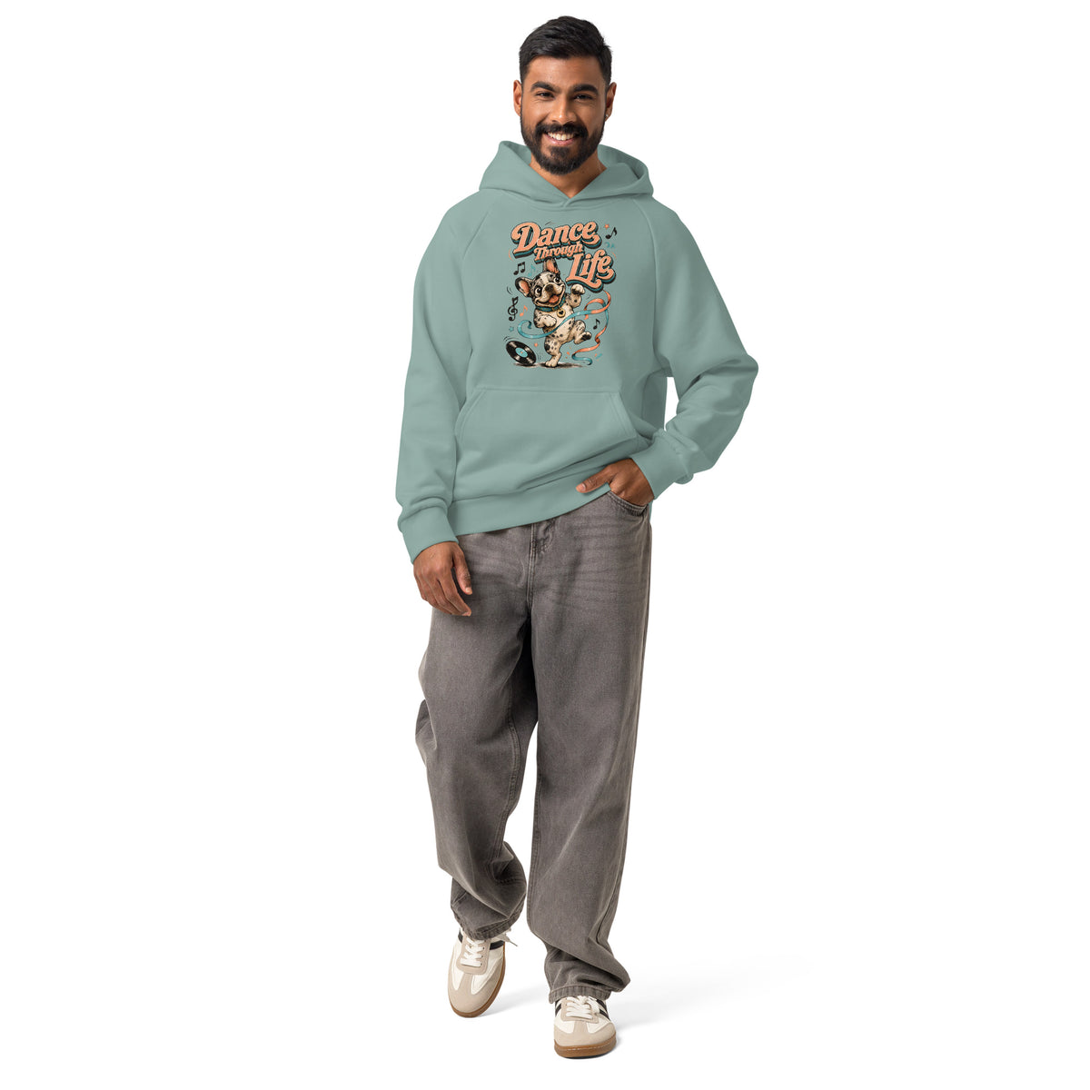 French Bulldog "Dance Through Life" Unisex Super Heavyweight Hoodie by printfluence.net