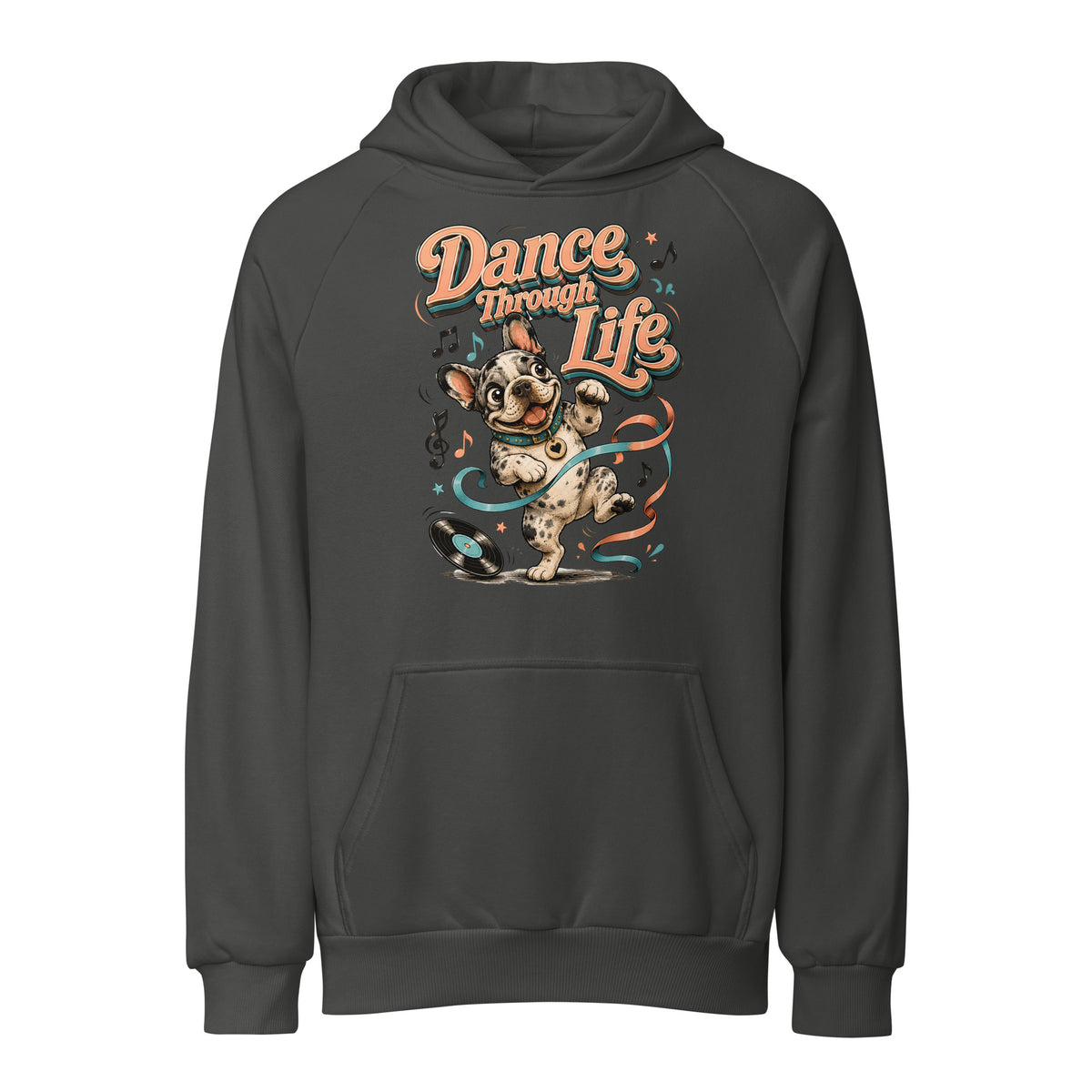 French Bulldog "Dance Through Life" Unisex Super Heavyweight Hoodie by printfluence.net