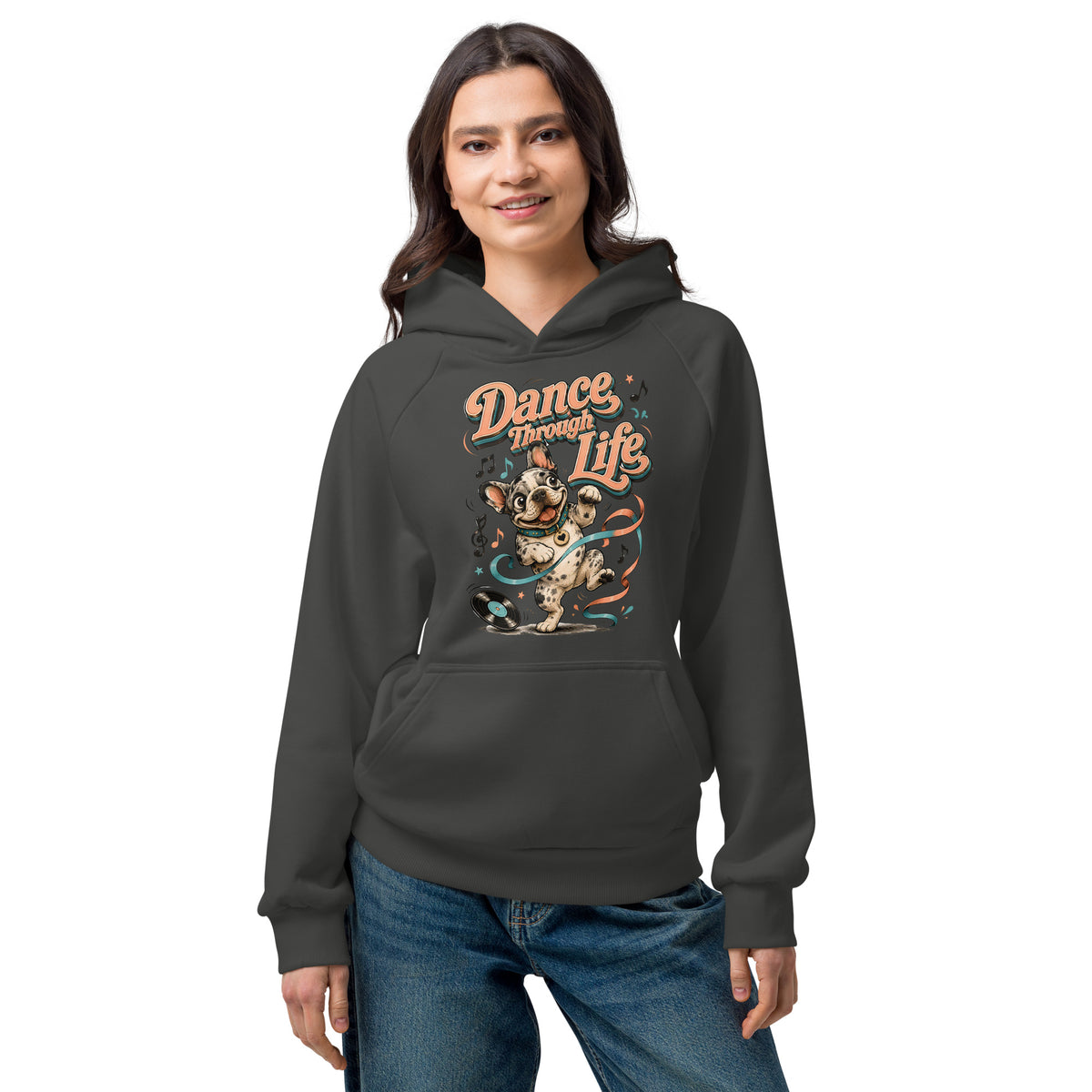 French Bulldog "Dance Through Life" Unisex Super Heavyweight Hoodie by printfluence.net