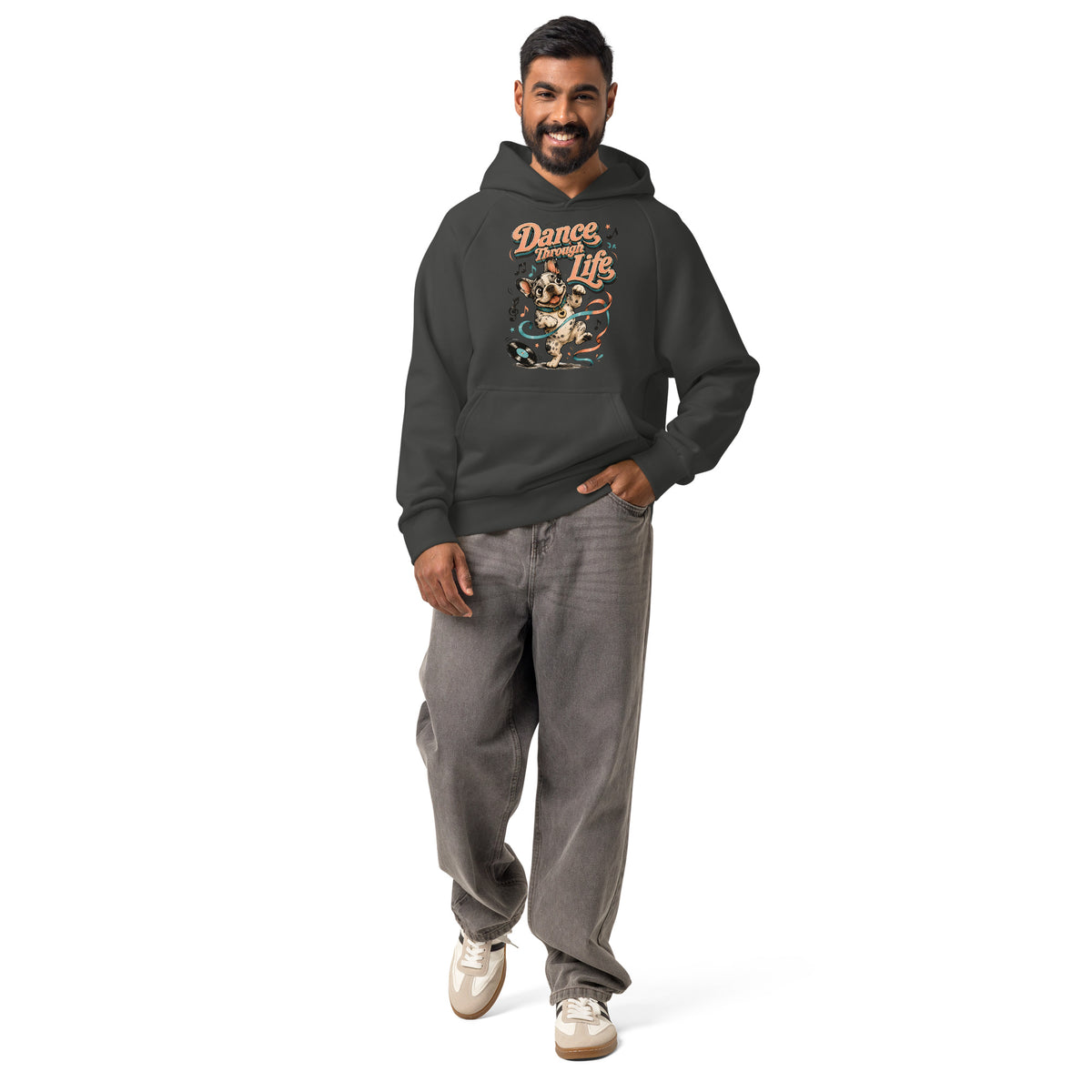 French Bulldog "Dance Through Life" Unisex Super Heavyweight Hoodie by printfluence.net