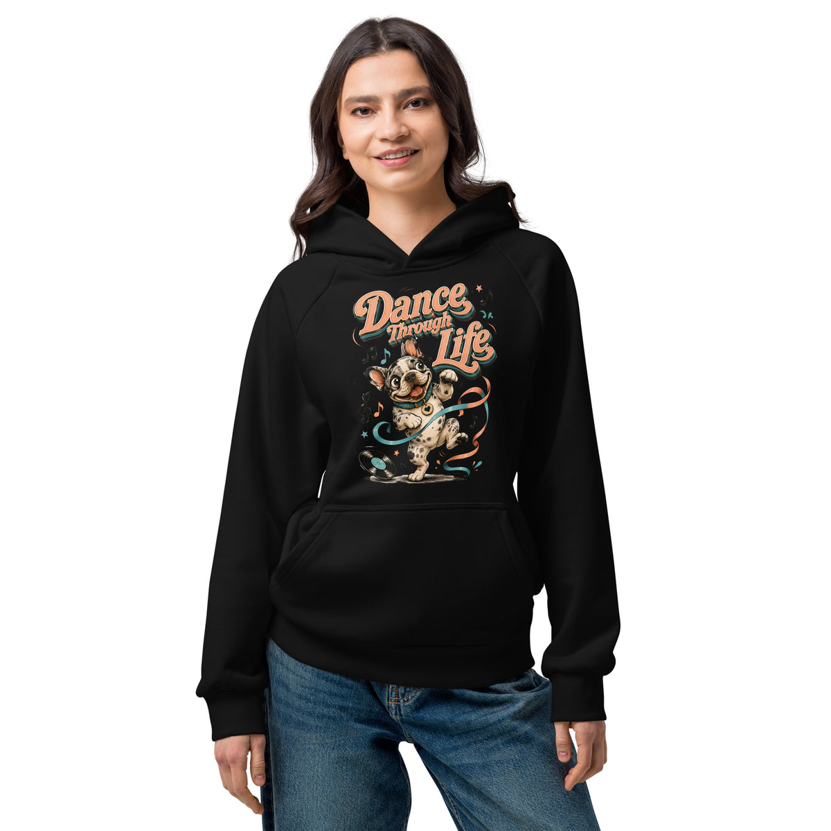 French Bulldog "Dance Through Life" Unisex Super Heavyweight Hoodie by printfluence.net