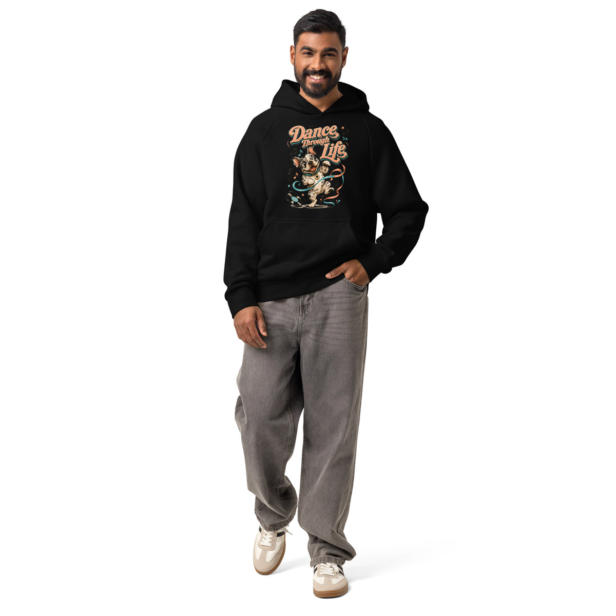 French Bulldog "Dance Through Life" Unisex Super Heavyweight Hoodie by printfluence.net
