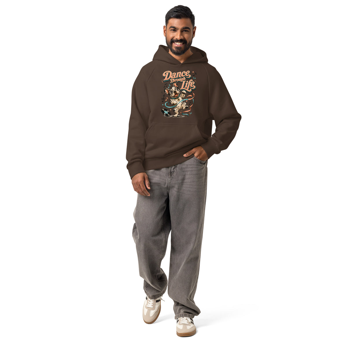 French Bulldog "Dance Through Life" Unisex Super Heavyweight Hoodie by printfluence.net
