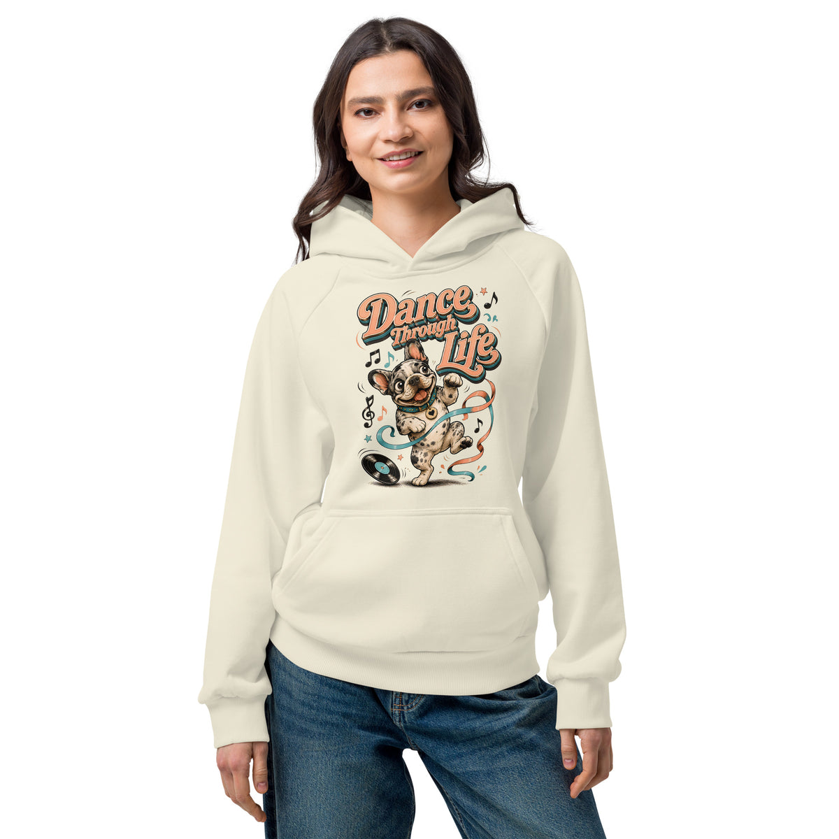 French Bulldog "Dance Through Life" Unisex Super Heavyweight Hoodie by printfluence.net