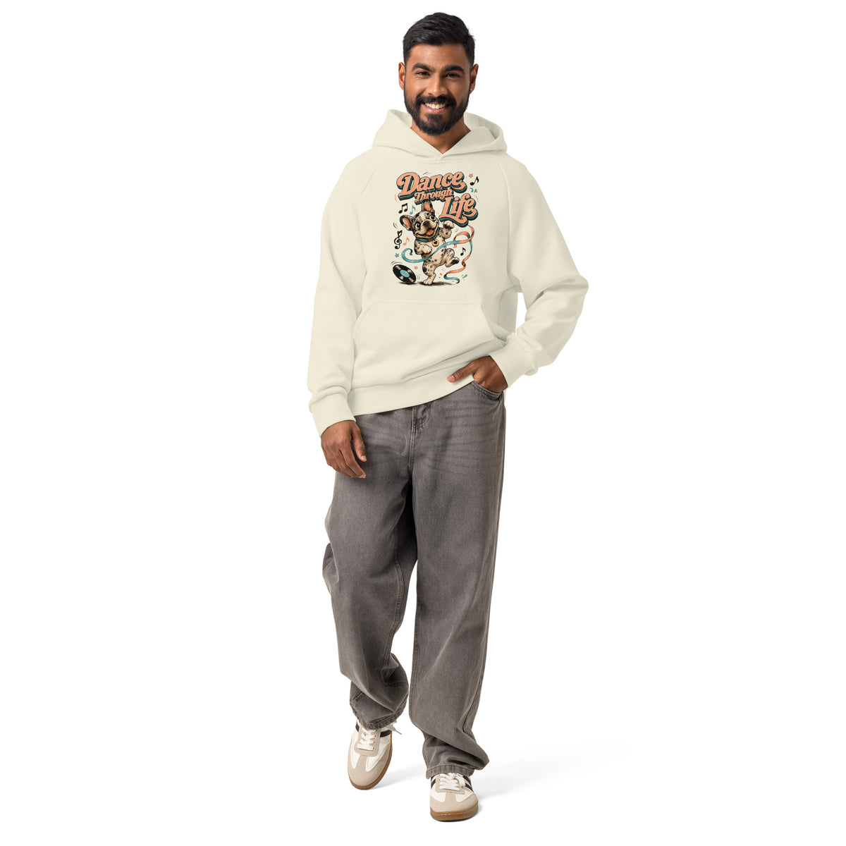French Bulldog "Dance Through Life" Unisex Super Heavyweight Hoodie by printfluence.net