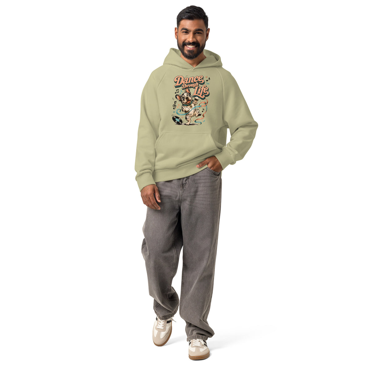 French Bulldog "Dance Through Life" Unisex Super Heavyweight Hoodie by printfluence.net