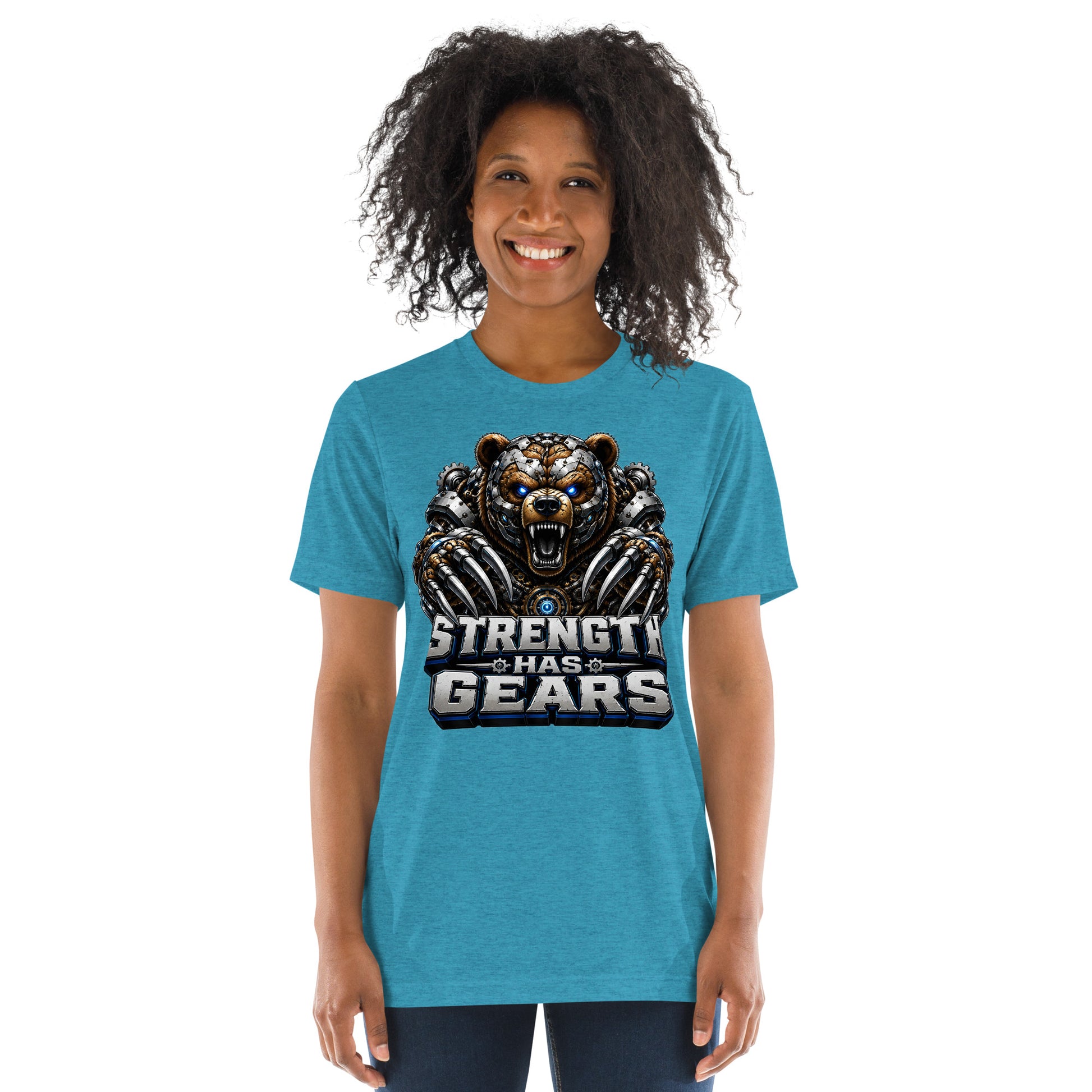 Short sleeve t-shirt - Strength Has Gears - Cybernetic Mecha Bear by printfluence.net
