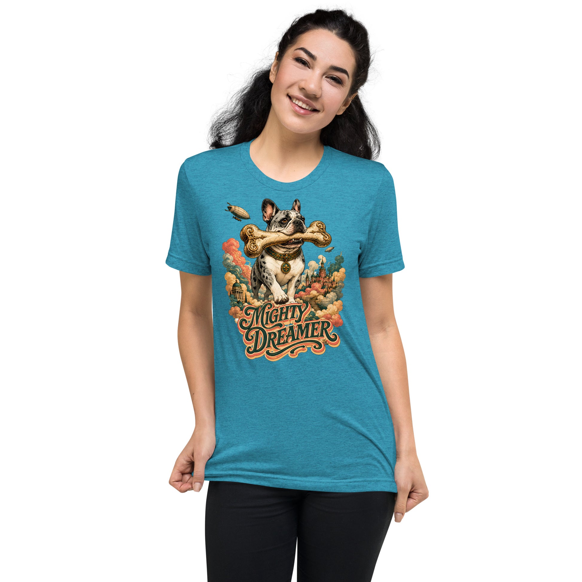 Mighty Dreamer Frenchie Tri-Blend - French Bulldog Lovers Fantasy T-Shirt T-6 by printfluence.net