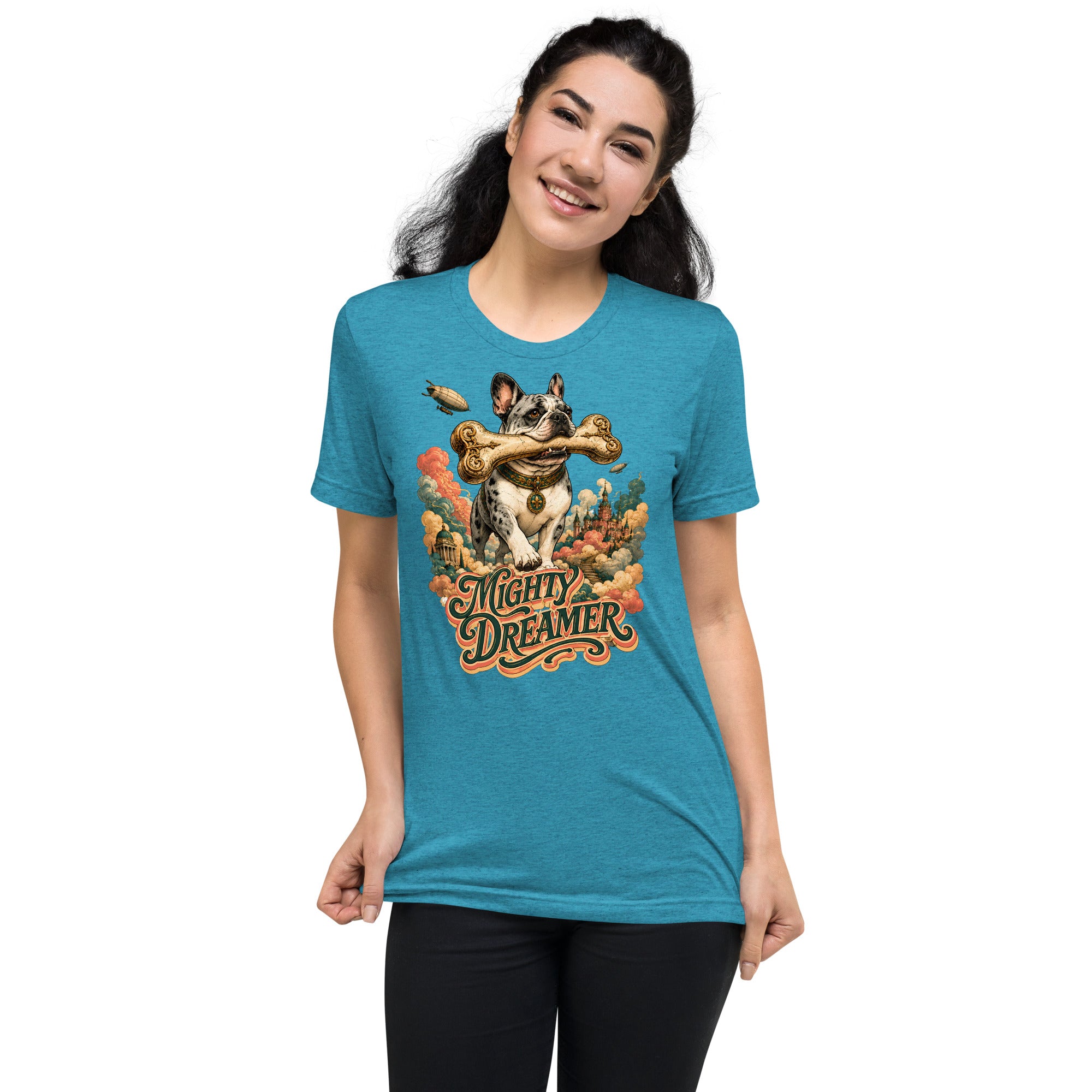 Mighty Dreamer Frenchie Tri-Blend - French Bulldog Lovers Fantasy T-Shirt T-6 by printfluence.net