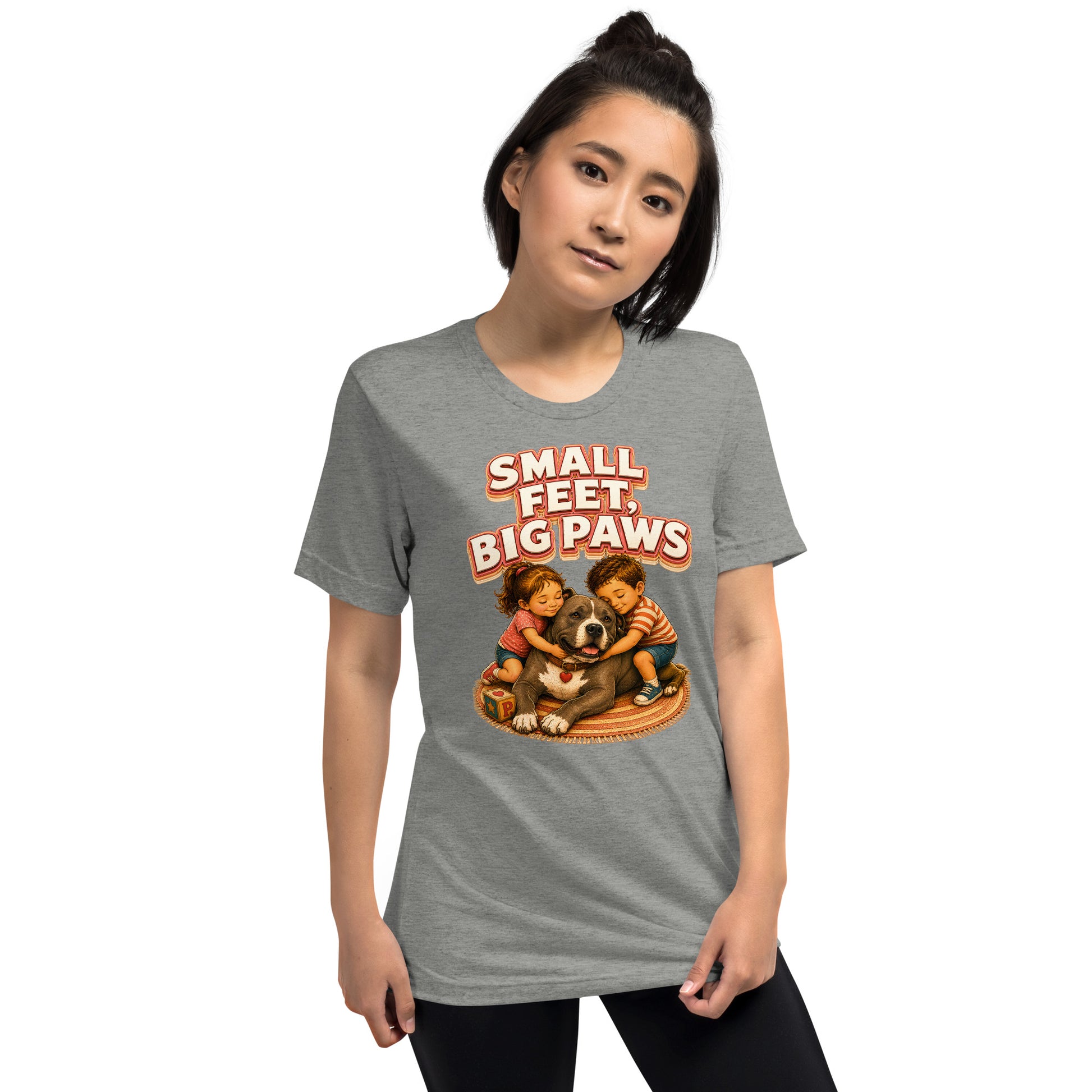 Pitbull Lovers Short Sleeve Tee - Small Feet Big Paws by printfluence.net