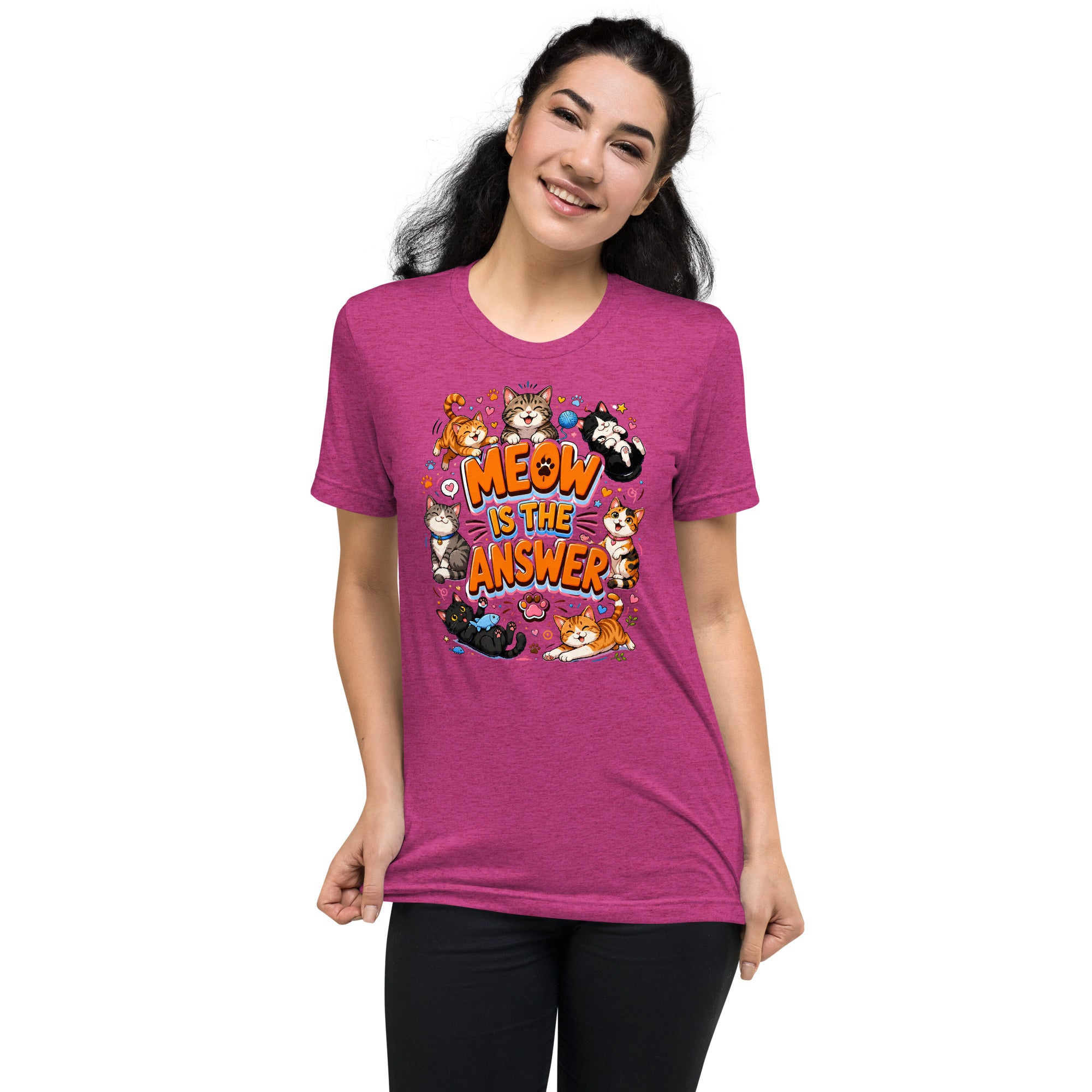 Short sleeve t-shirt - Elite Meow Is The Answer Cat - Premium Luxury Retro Feline Design by printfluence.net