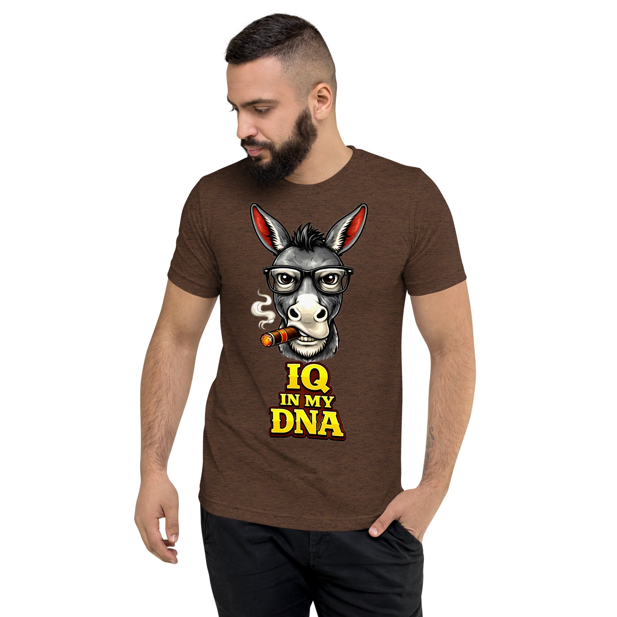 Short sleeve t-shirt - "IQ IN MY DNA" Smart Donkey Graphic Tee – Funny Sarcastic Academic Tri-Blend T-Shirt by printfluence.net