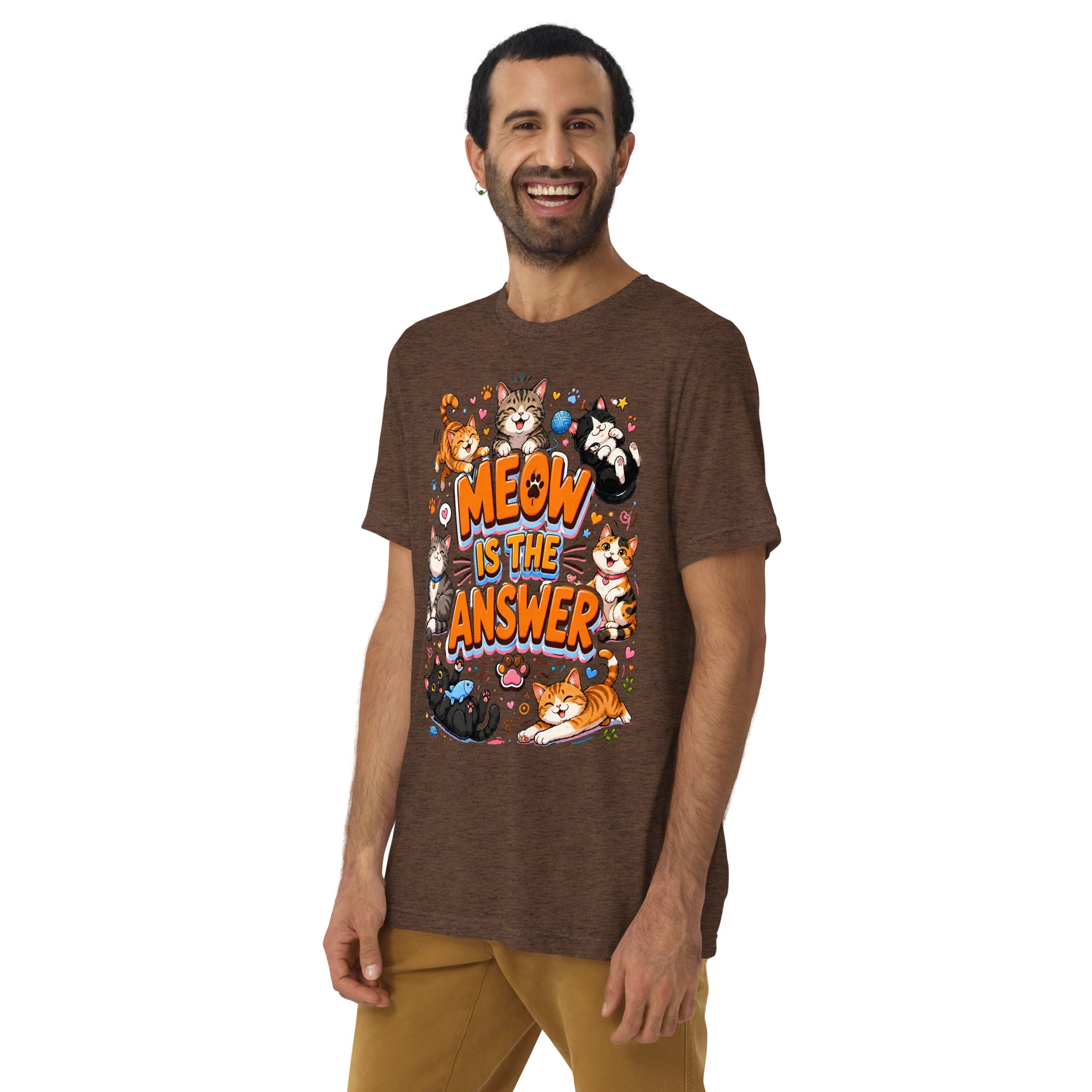 Short sleeve t-shirt - Elite Meow Is The Answer Cat - Premium Luxury Retro Feline Design by printfluence.net