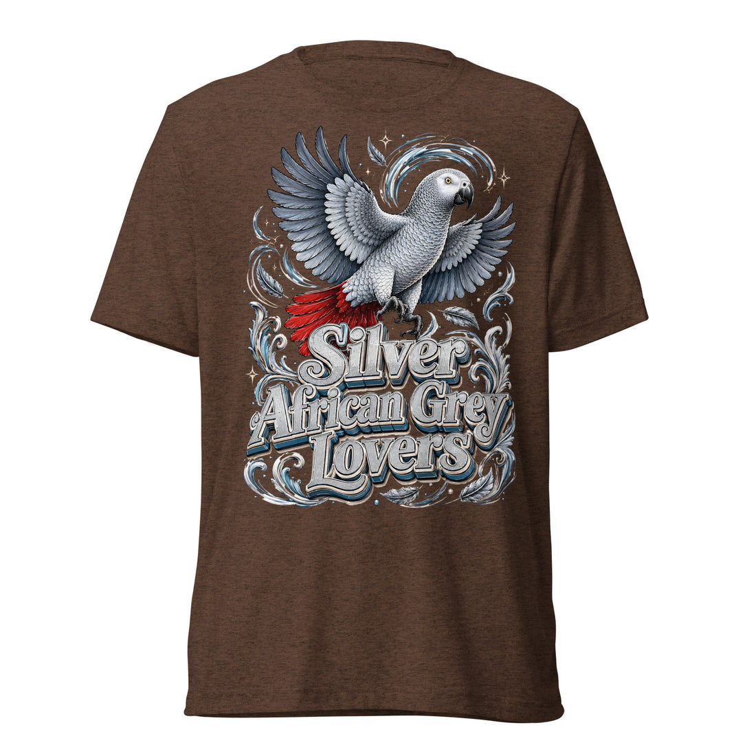 Silver African Grey Lovers T-Shirt – Flying Majestic Parrot Art by printfluence.net