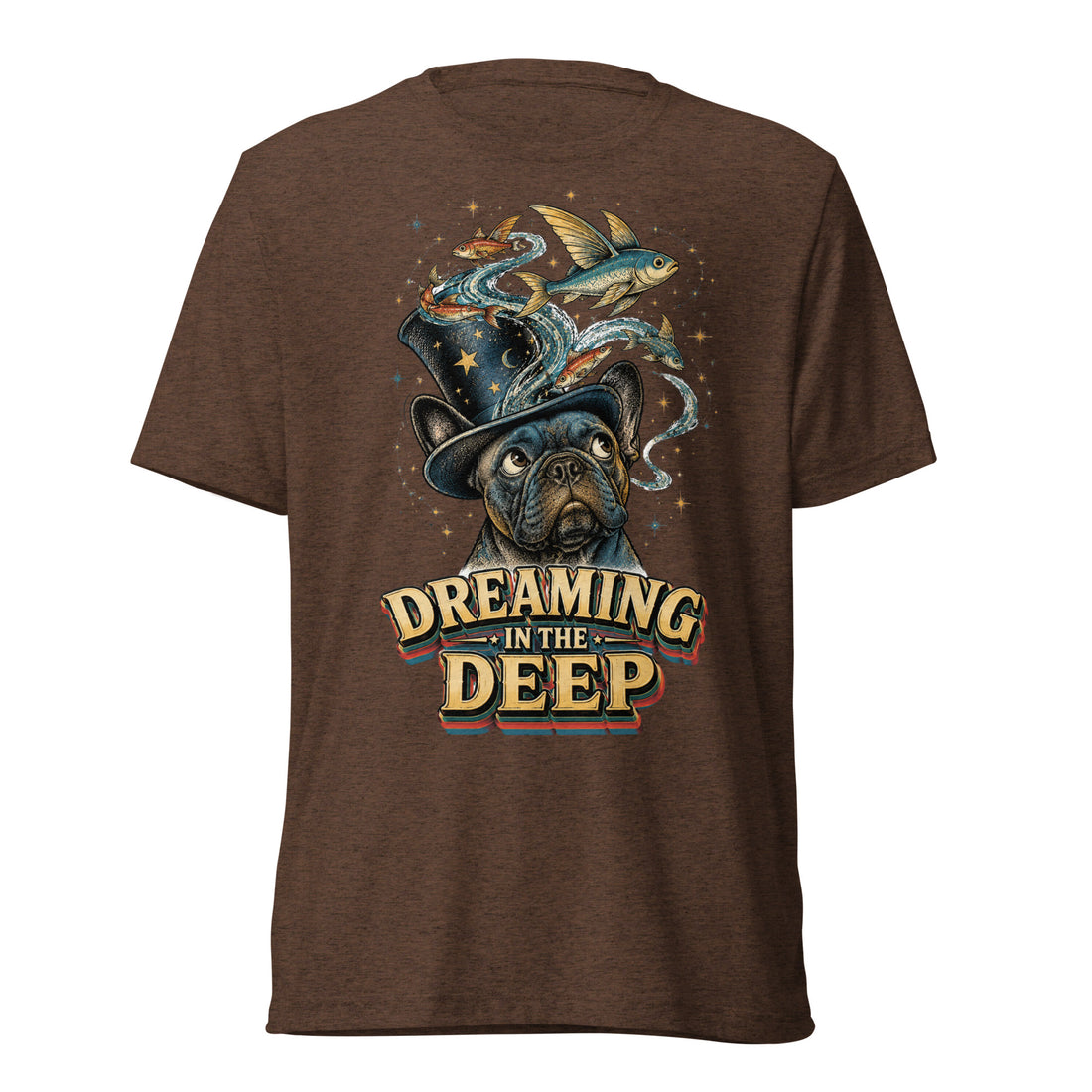 French Bulldog Dreaming in the Deep T-Shirt – Vintage Graphic Tee for Frenchie Lovers T-6 by printfluence.net