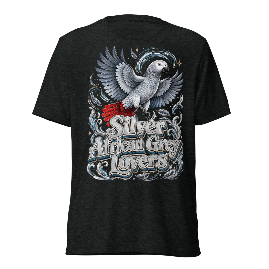 Silver African Grey Lovers T-Shirt – Flying Majestic Parrot Art by printfluence.net