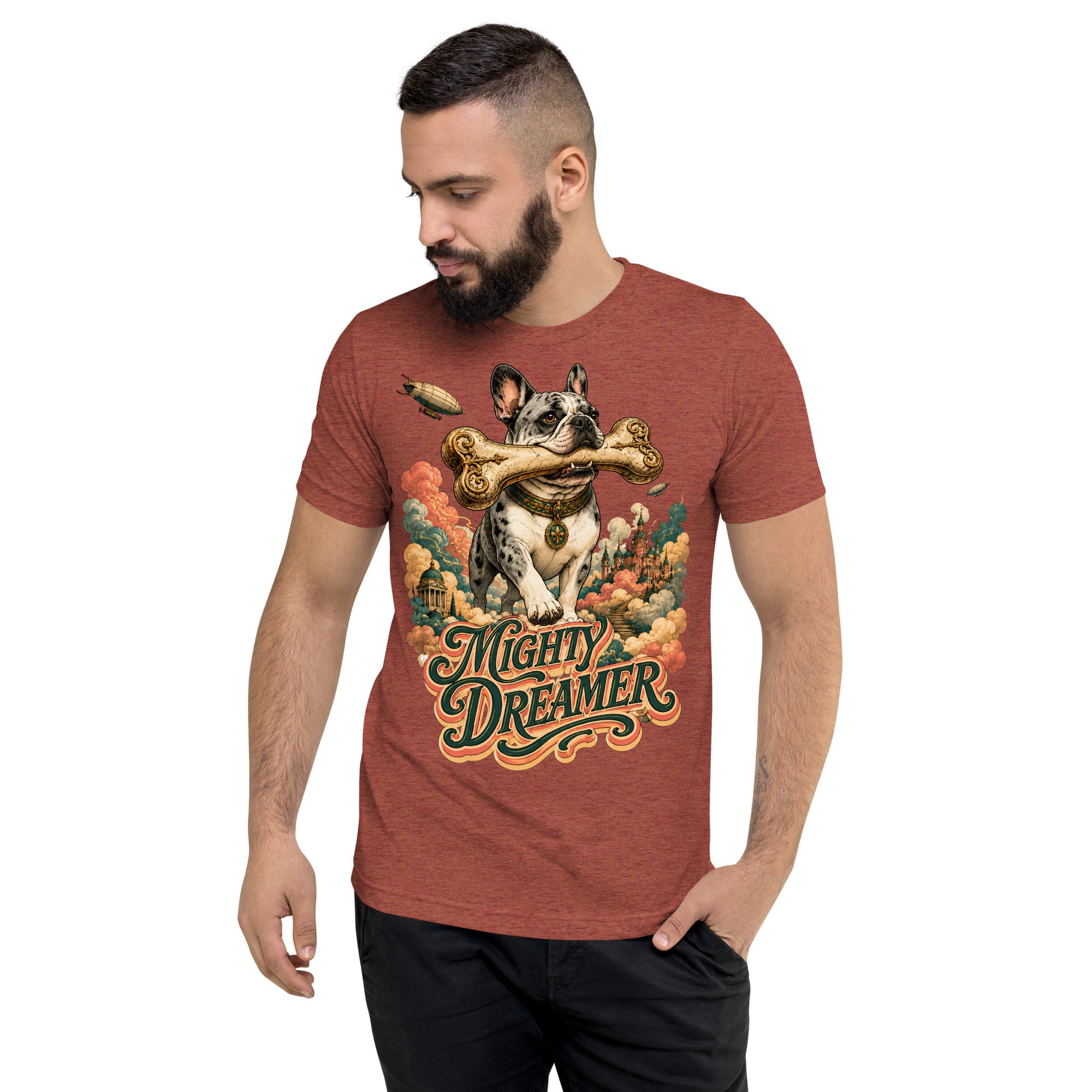 Mighty Dreamer Frenchie Tri-Blend - French Bulldog Lovers Fantasy T-Shirt T-6 by printfluence.net