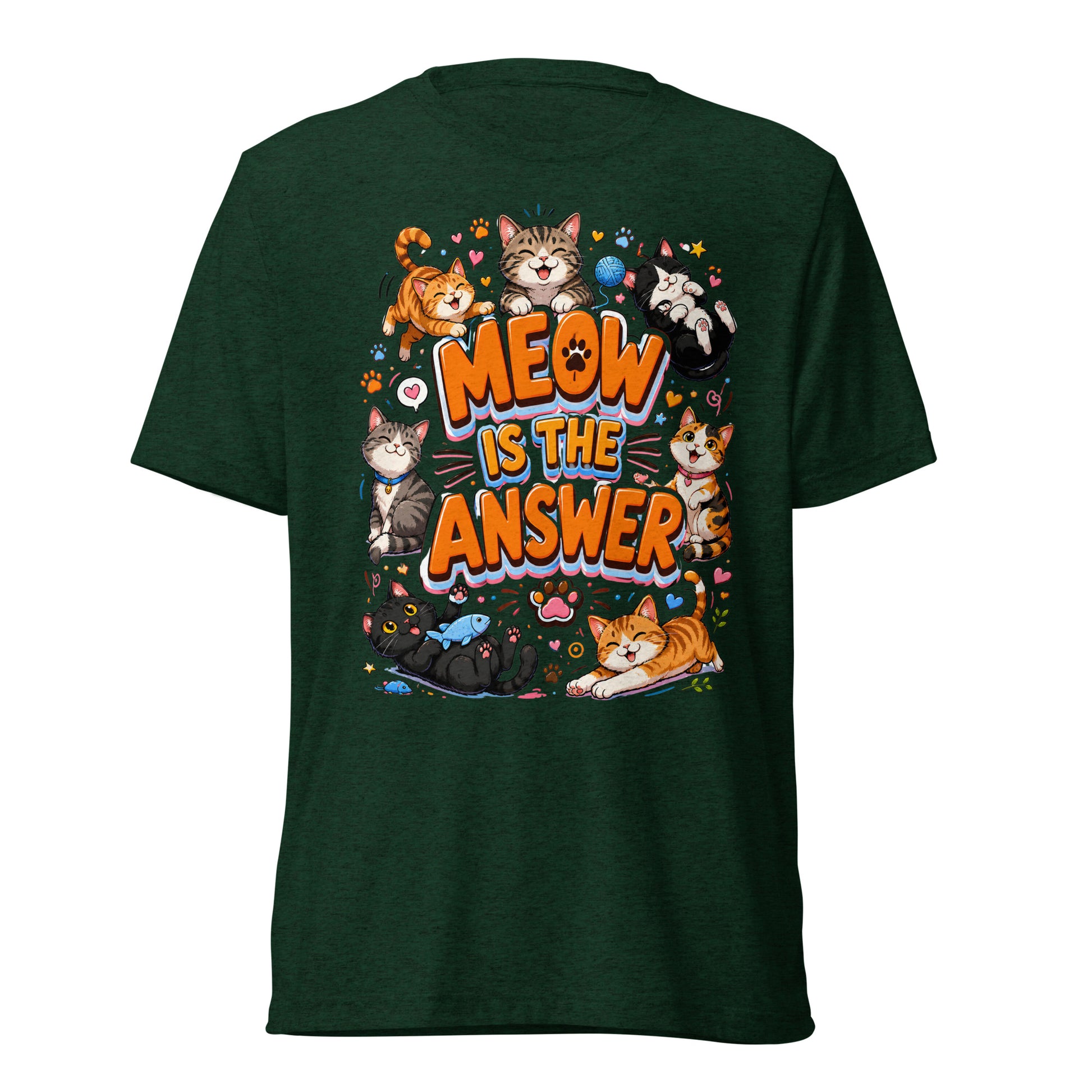 Short sleeve t-shirt - Elite Meow Is The Answer Cat - Premium Luxury Retro Feline Design by printfluence.net