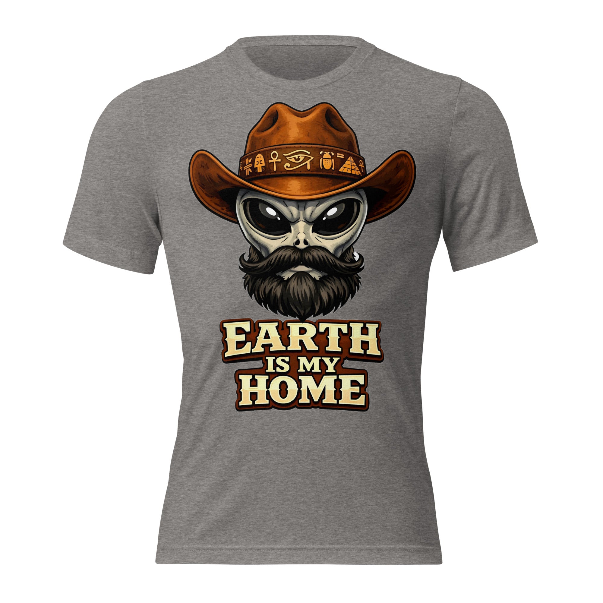 Short sleeve t-shirt - "Earth Is My Home" Alien Cowboy Graphic Tee – Ancient Egyptian Sci-Fi Tri-Blend T-Shirt by printfluence.net