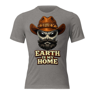 Short sleeve t-shirt - "Earth Is My Home" Alien Cowboy Graphic Tee – Ancient Egyptian Sci-Fi Tri-Blend T-Shirt by printfluence.net