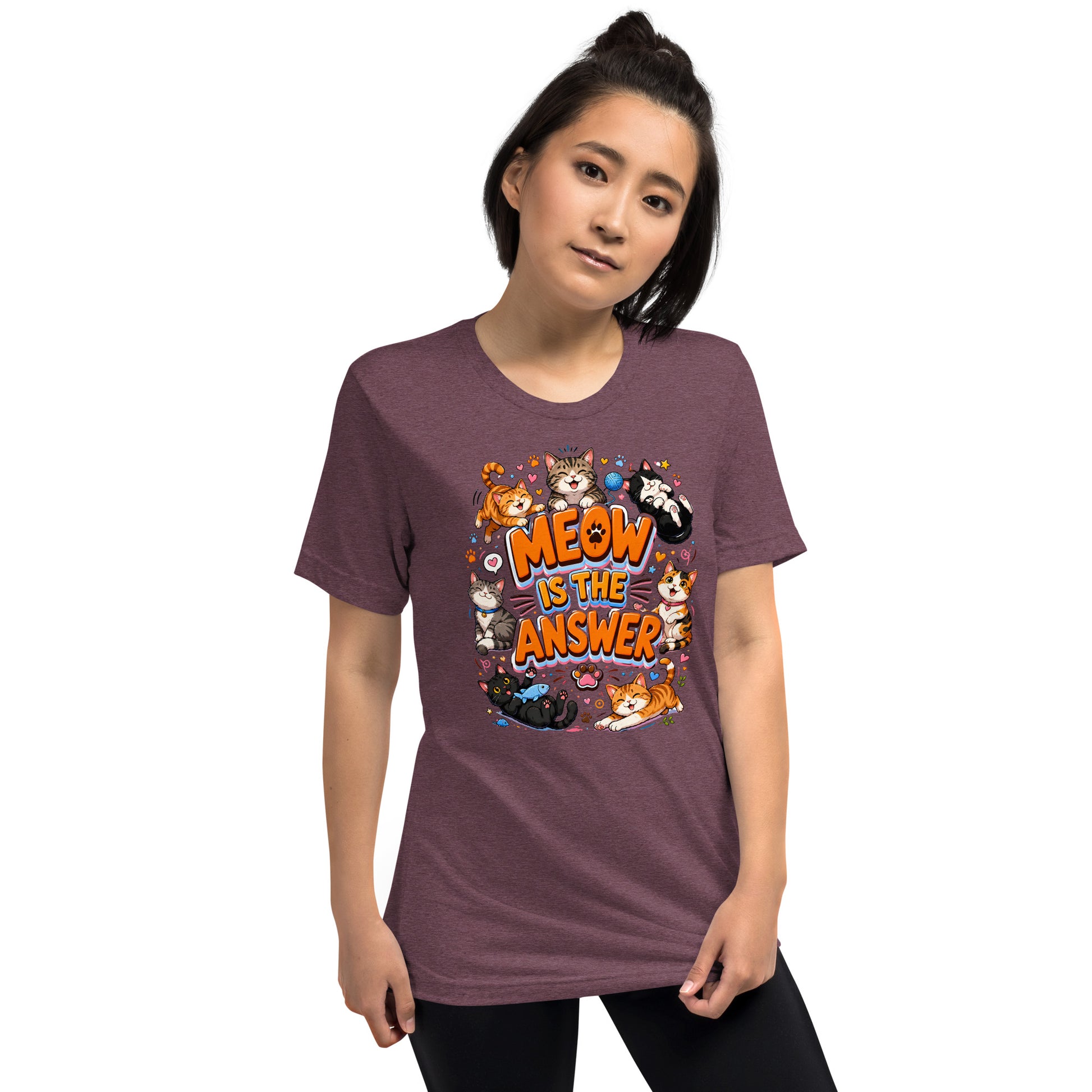 Short sleeve t-shirt - Elite Meow Is The Answer Cat - Premium Luxury Retro Feline Design by printfluence.net