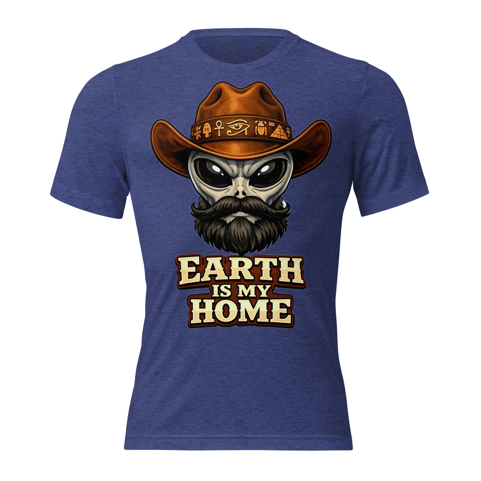 Short sleeve t-shirt - "Earth Is My Home" Alien Cowboy Graphic Tee – Ancient Egyptian Sci-Fi Tri-Blend T-Shirt by printfluence.net