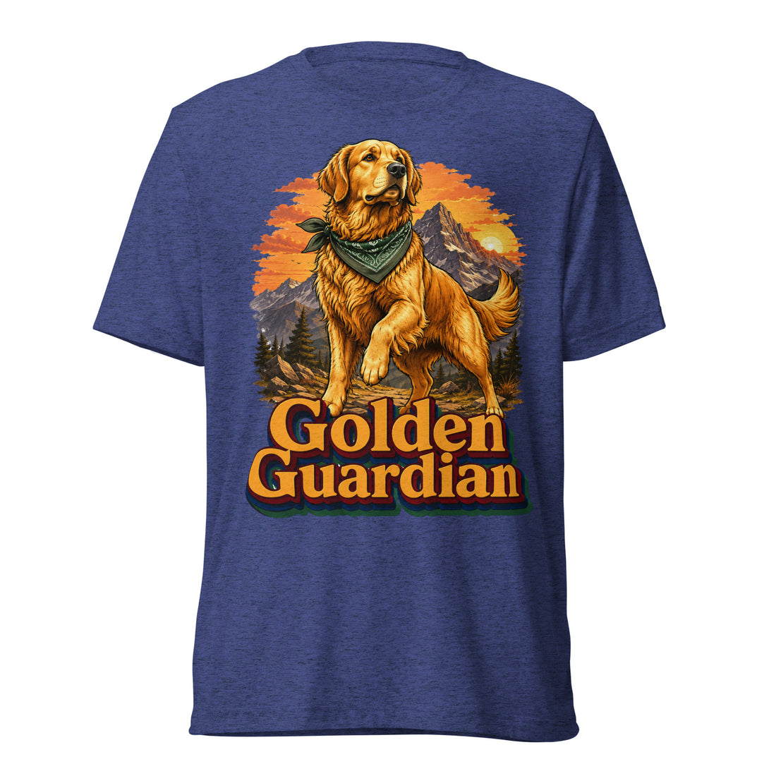 Golden Retriever Lovers Unisex Tri-Blend T-Shirt — "Golden Guardian" Mountain Explorer Dog Design by printfluence.net