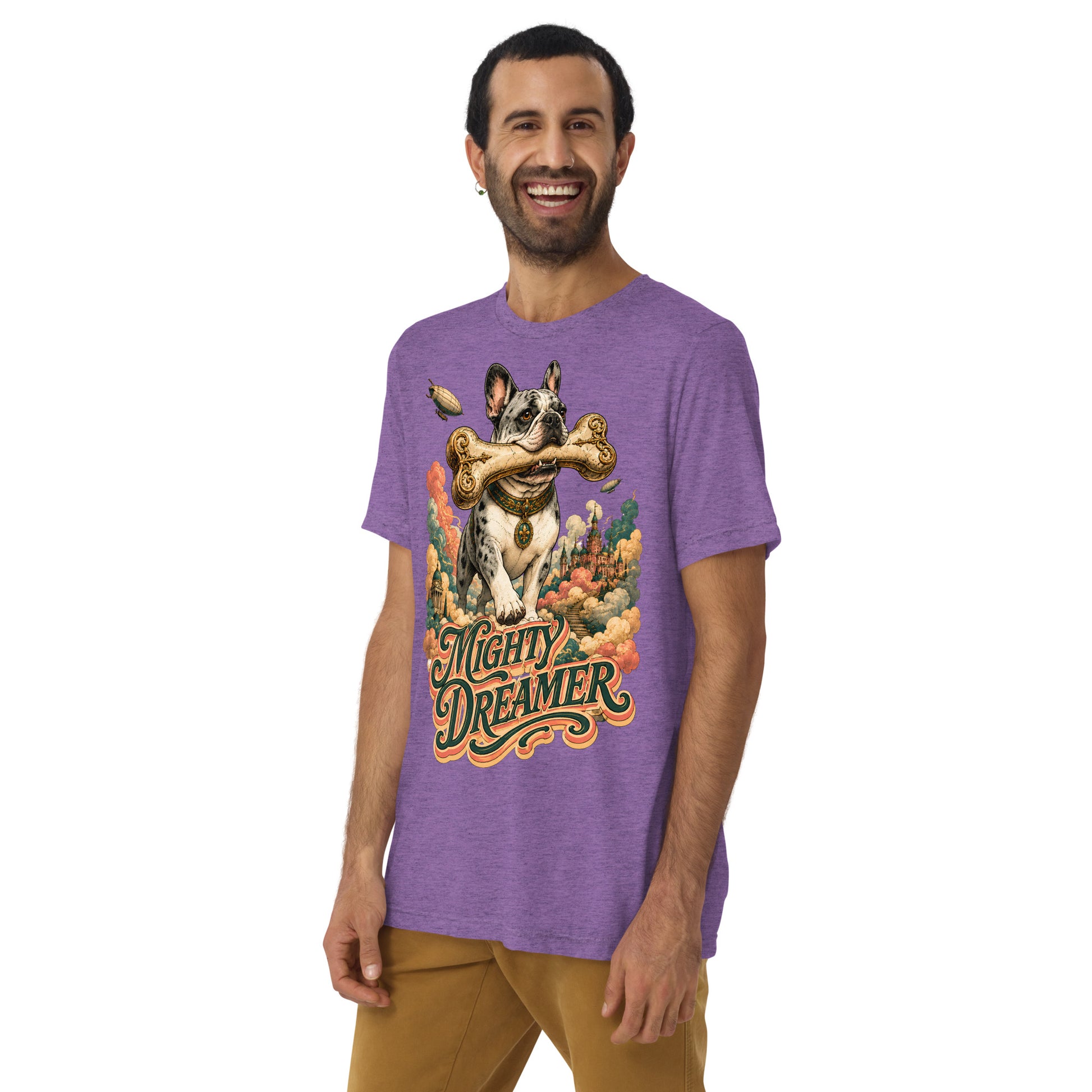 Mighty Dreamer Frenchie Tri-Blend - French Bulldog Lovers Fantasy T-Shirt T-6 by printfluence.net