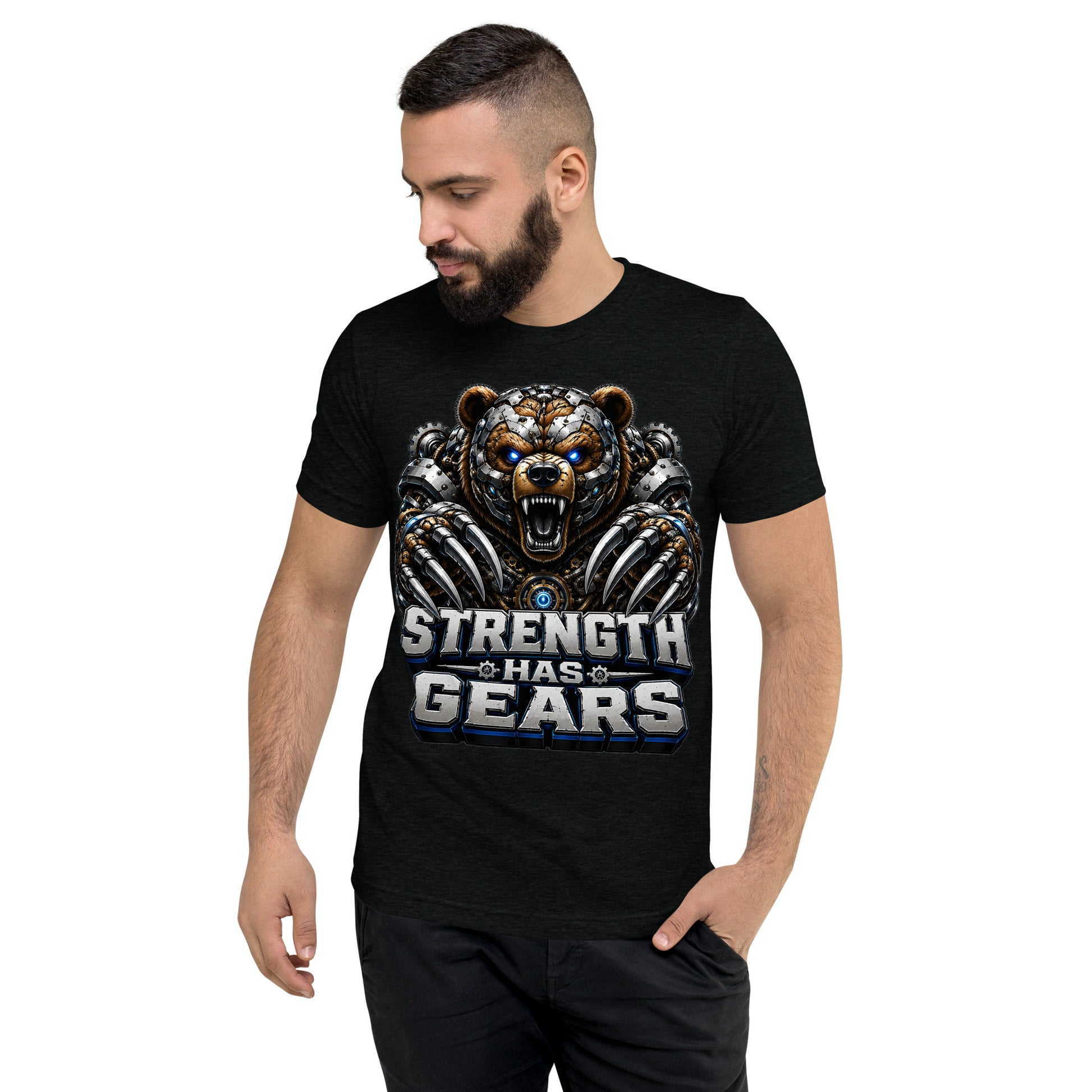 Short sleeve t-shirt - Strength Has Gears - Cybernetic Mecha Bear by printfluence.net