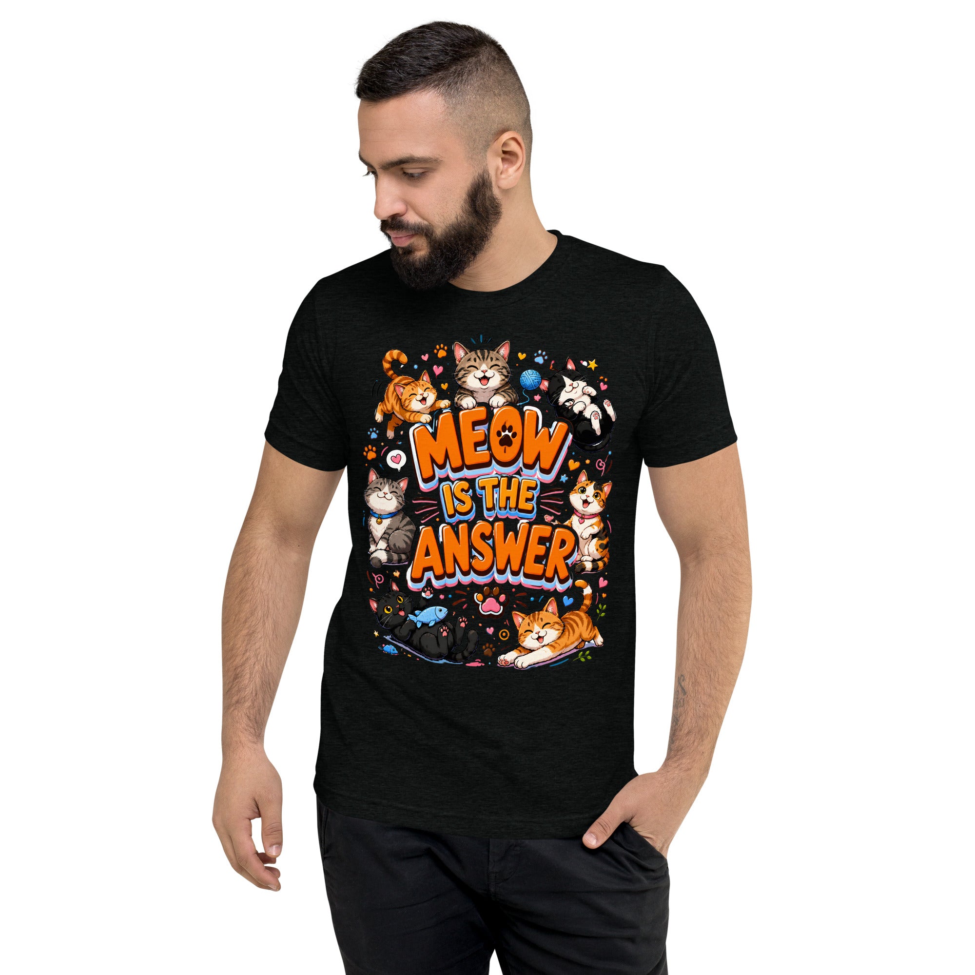 Short sleeve t-shirt - Elite Meow Is The Answer Cat - Premium Luxury Retro Feline Design by printfluence.net