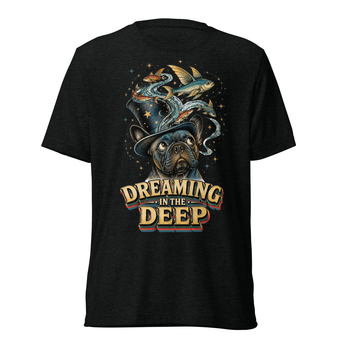 French Bulldog Dreaming in the Deep T-Shirt – Vintage Graphic Tee for Frenchie Lovers T-6 by printfluence.net