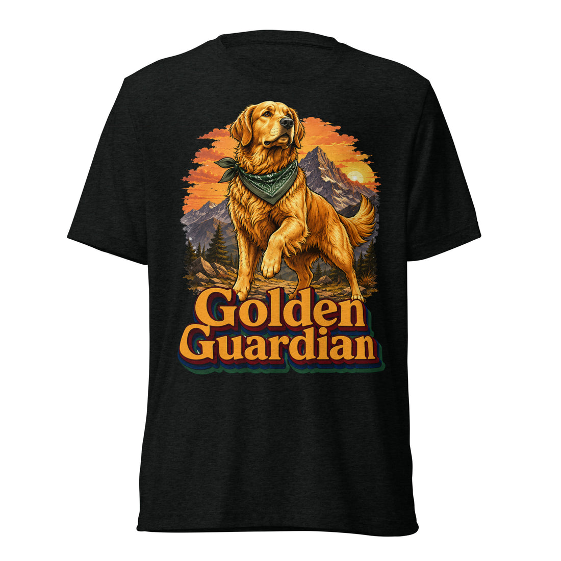 Golden Retriever Lovers Unisex Tri-Blend T-Shirt — "Golden Guardian" Mountain Explorer Dog Design by printfluence.net