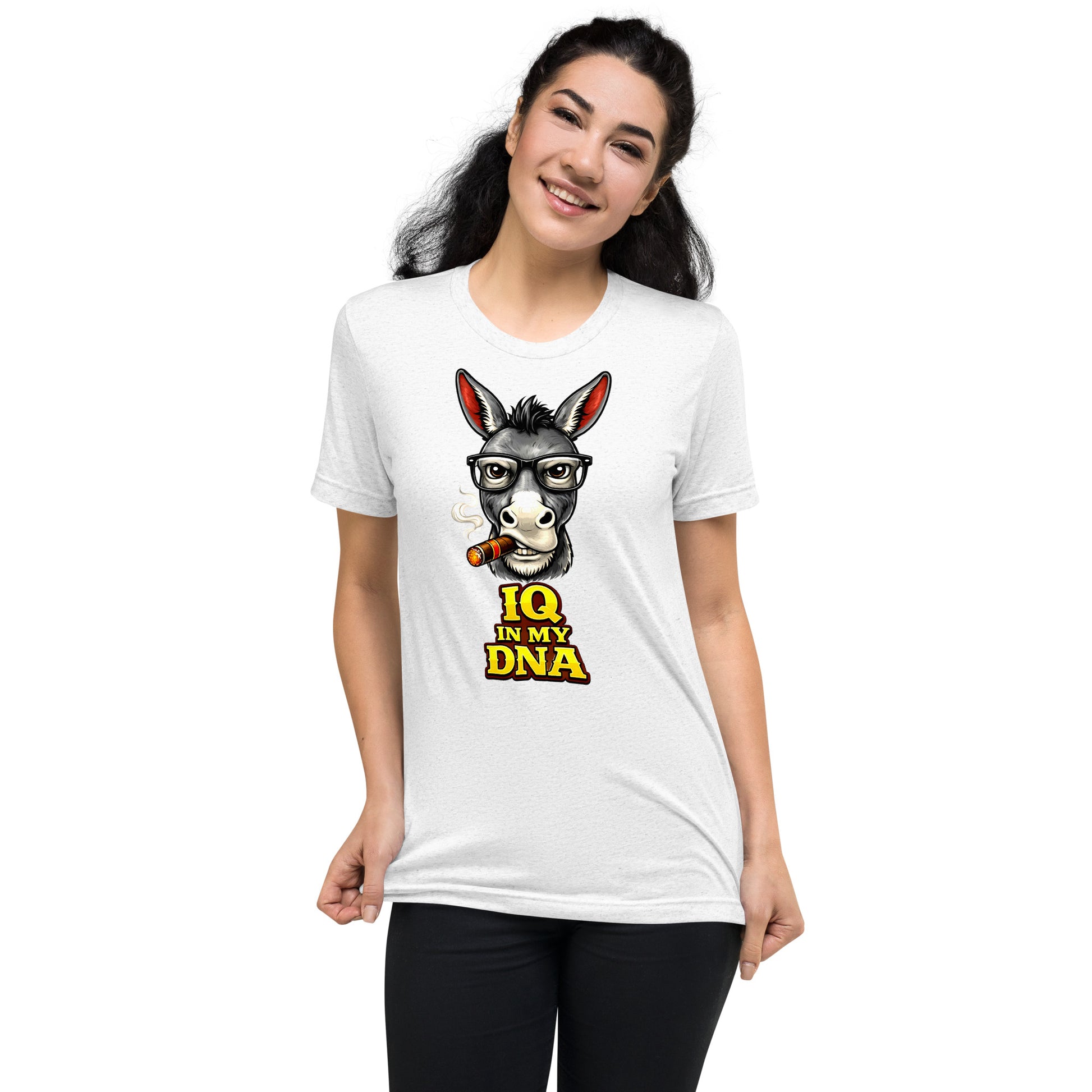 Short sleeve t-shirt - "IQ IN MY DNA" Smart Donkey Graphic Tee – Funny Sarcastic Academic Tri-Blend T-Shirt by printfluence.net