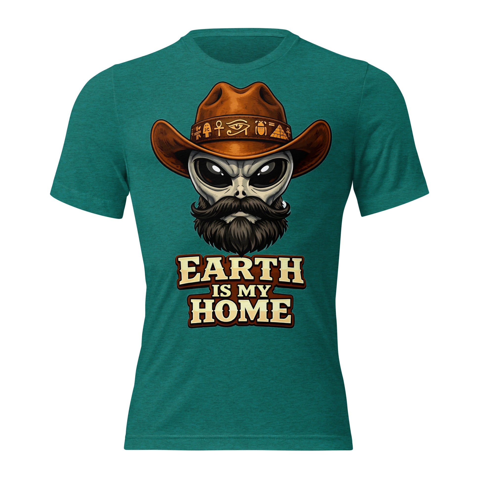 Short sleeve t-shirt - "Earth Is My Home" Alien Cowboy Graphic Tee – Ancient Egyptian Sci-Fi Tri-Blend T-Shirt by printfluence.net