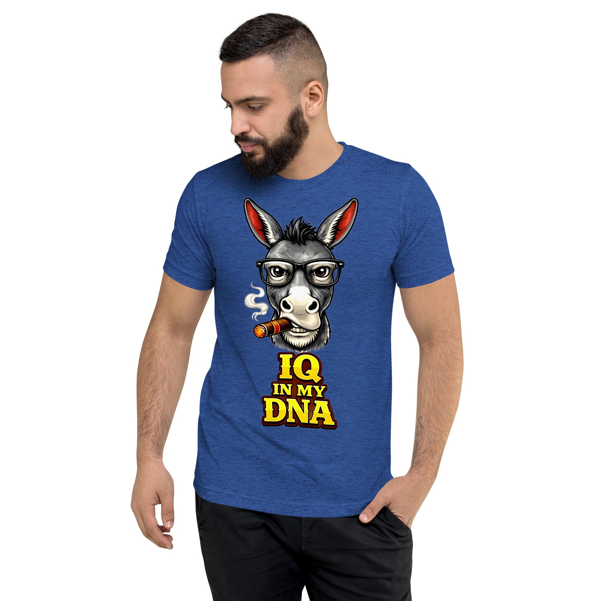Short sleeve t-shirt - "IQ IN MY DNA" Smart Donkey Graphic Tee – Funny Sarcastic Academic Tri-Blend T-Shirt by printfluence.net